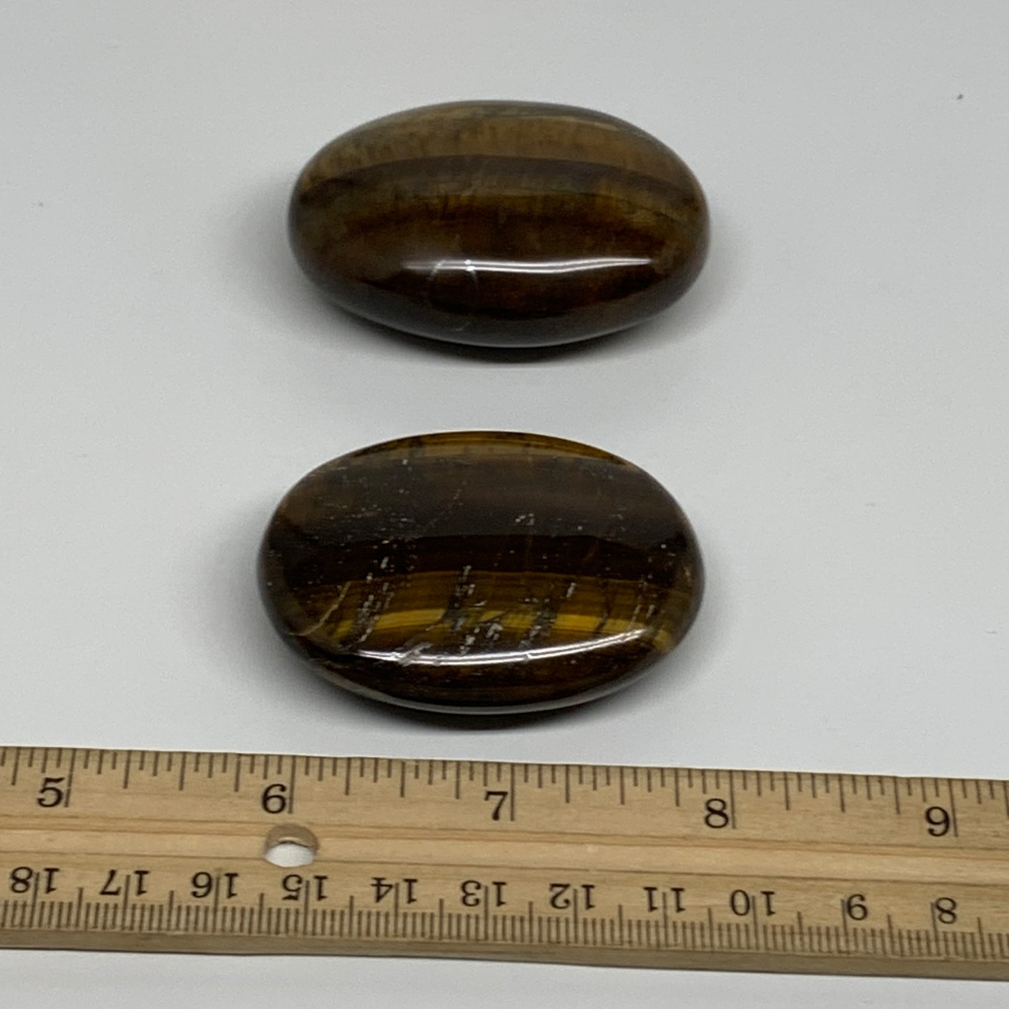 139.9g, 2.2"-2.3", 2pcs, Natural Tiger's Eye Palm-Stone Polished, B34824