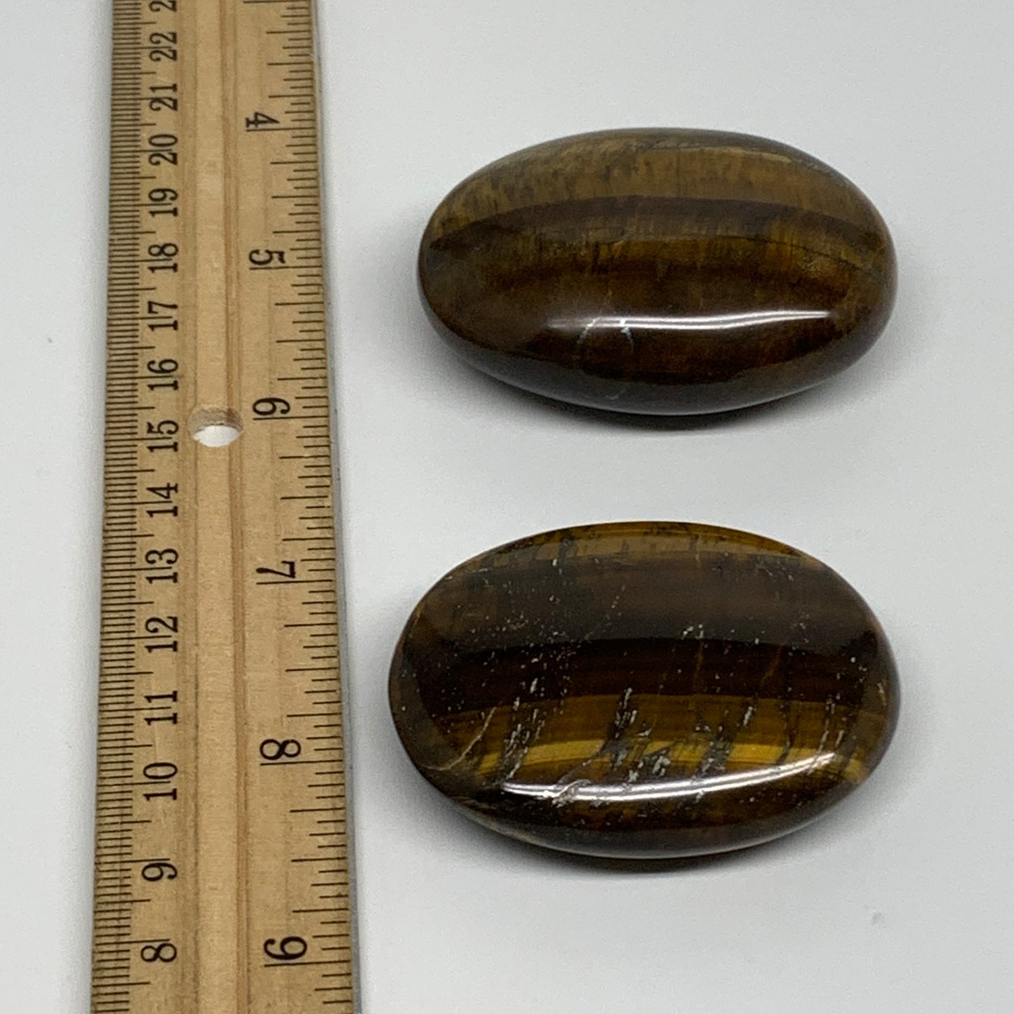 139.9g, 2.2"-2.3", 2pcs, Natural Tiger's Eye Palm-Stone Polished, B34824