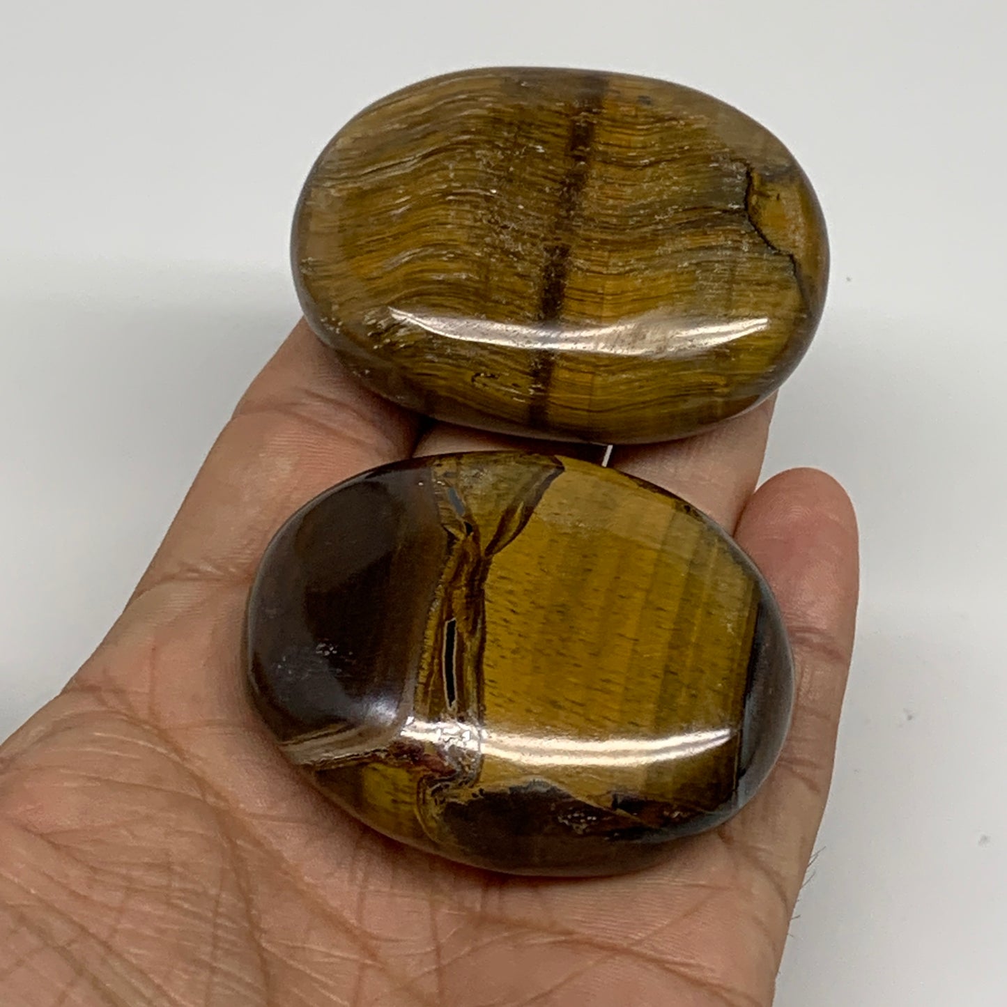 162.5g, 2.1"-2.2", 2pcs, Natural Tiger's Eye Palm-Stone Polished, B34825