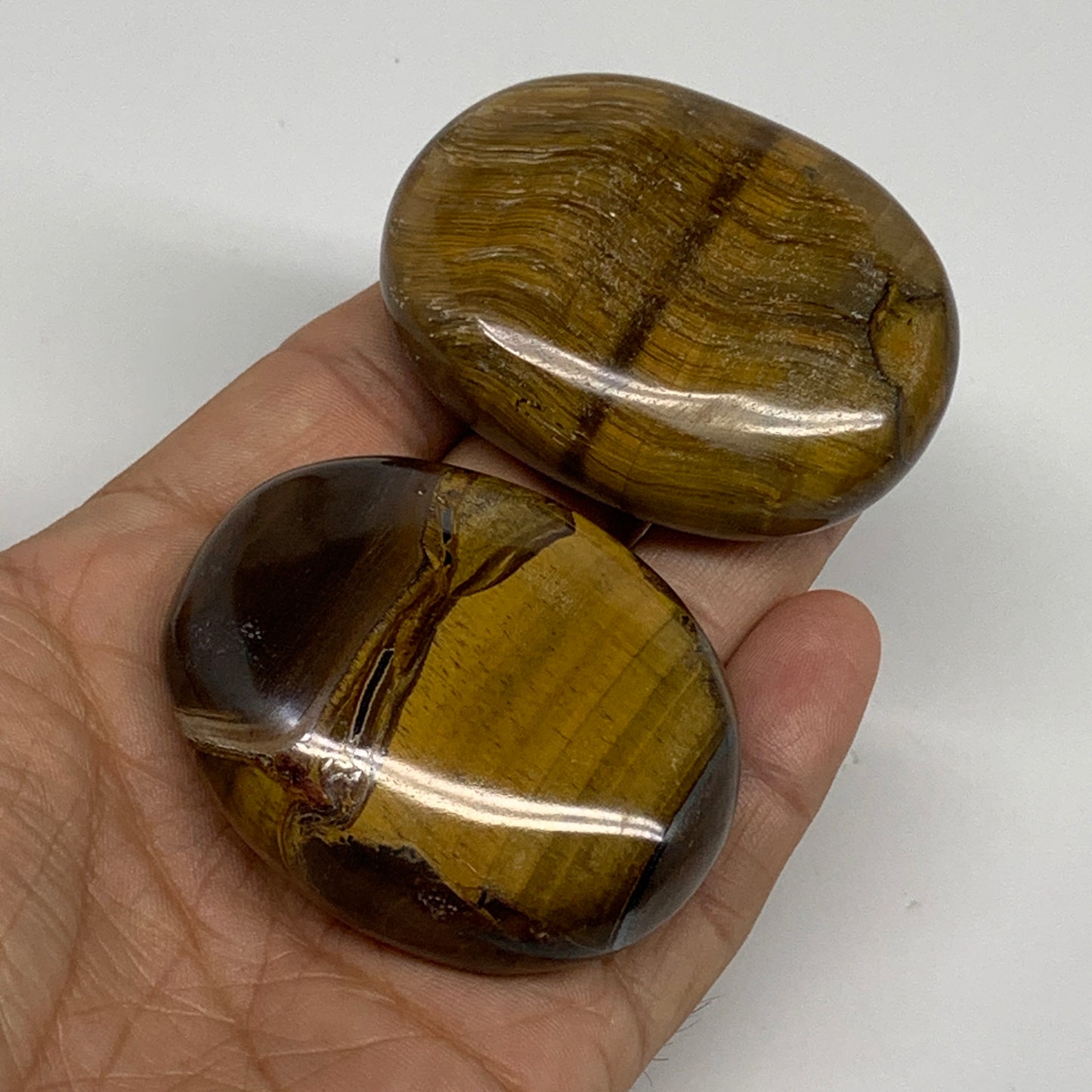 162.5g, 2.1"-2.2", 2pcs, Natural Tiger's Eye Palm-Stone Polished, B34825