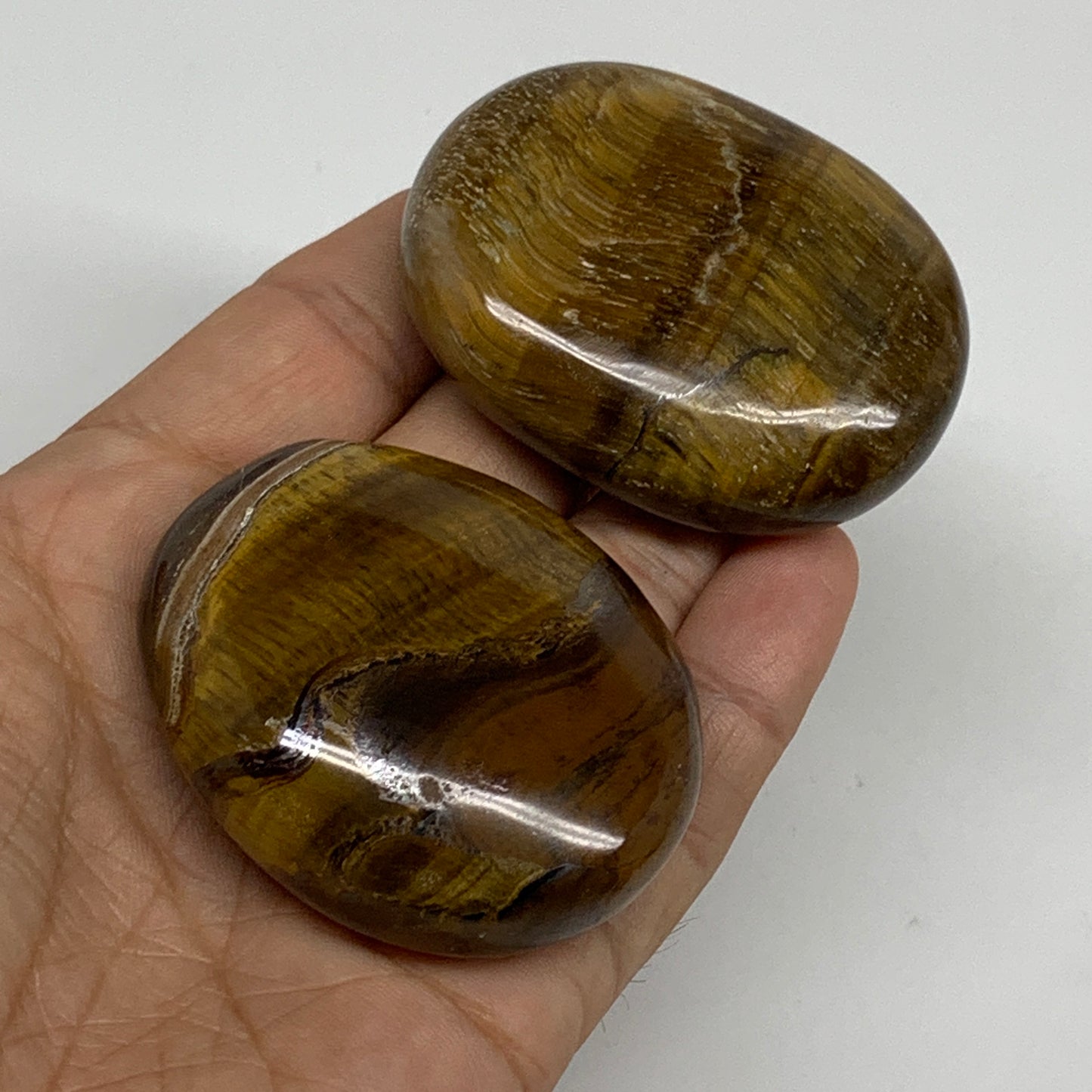 162.5g, 2.1"-2.2", 2pcs, Natural Tiger's Eye Palm-Stone Polished, B34825