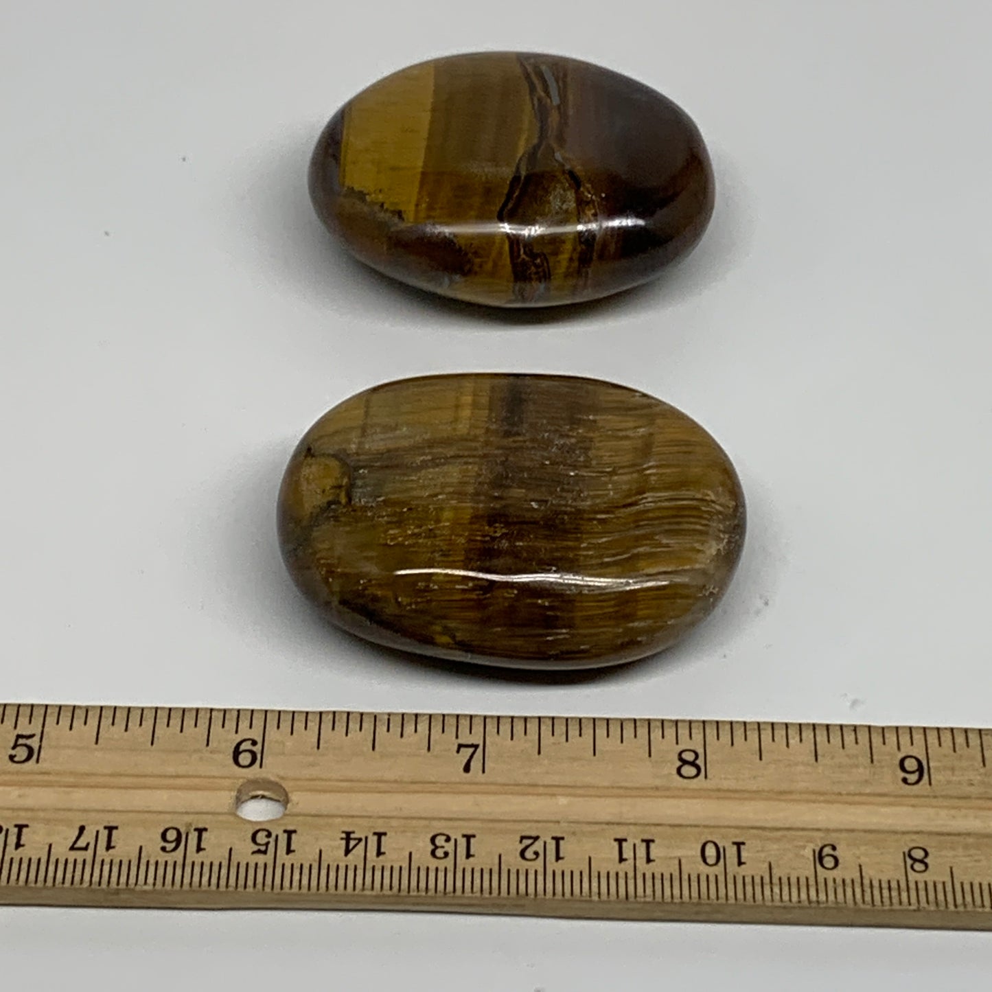 162.5g, 2.1"-2.2", 2pcs, Natural Tiger's Eye Palm-Stone Polished, B34825