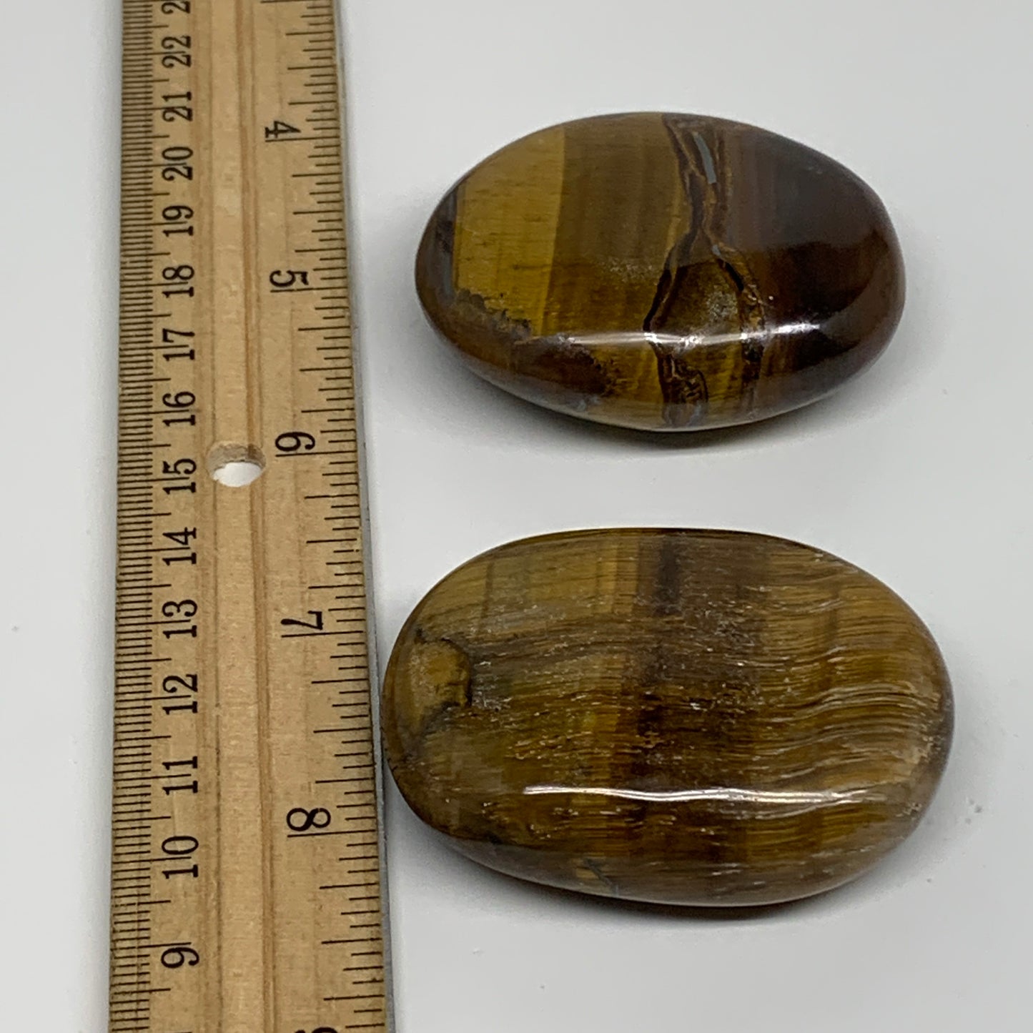 162.5g, 2.1"-2.2", 2pcs, Natural Tiger's Eye Palm-Stone Polished, B34825