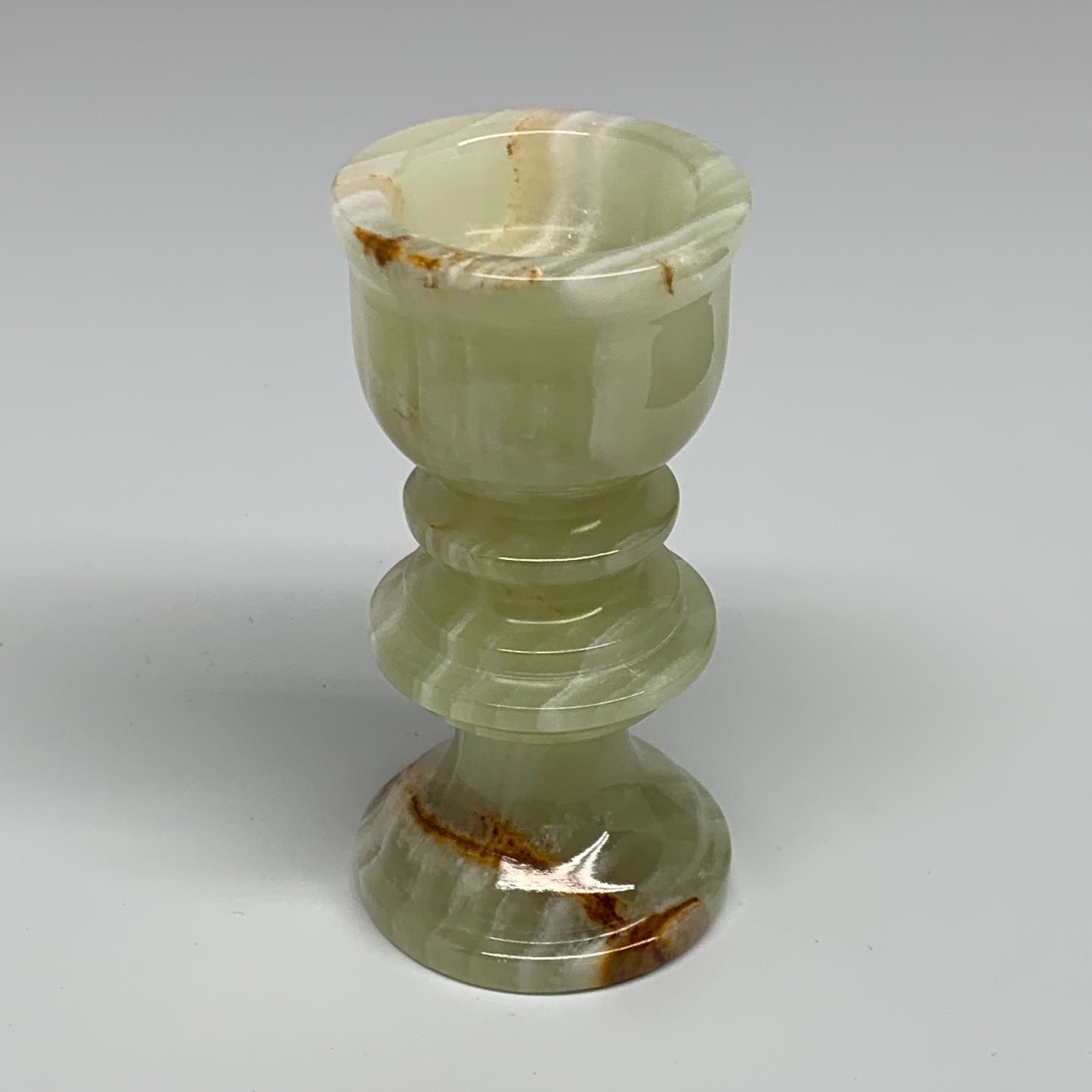 252g, 3.8"x1.9", Natural Green Onyx Candle Holder Gemstone Hand Carved, B32067