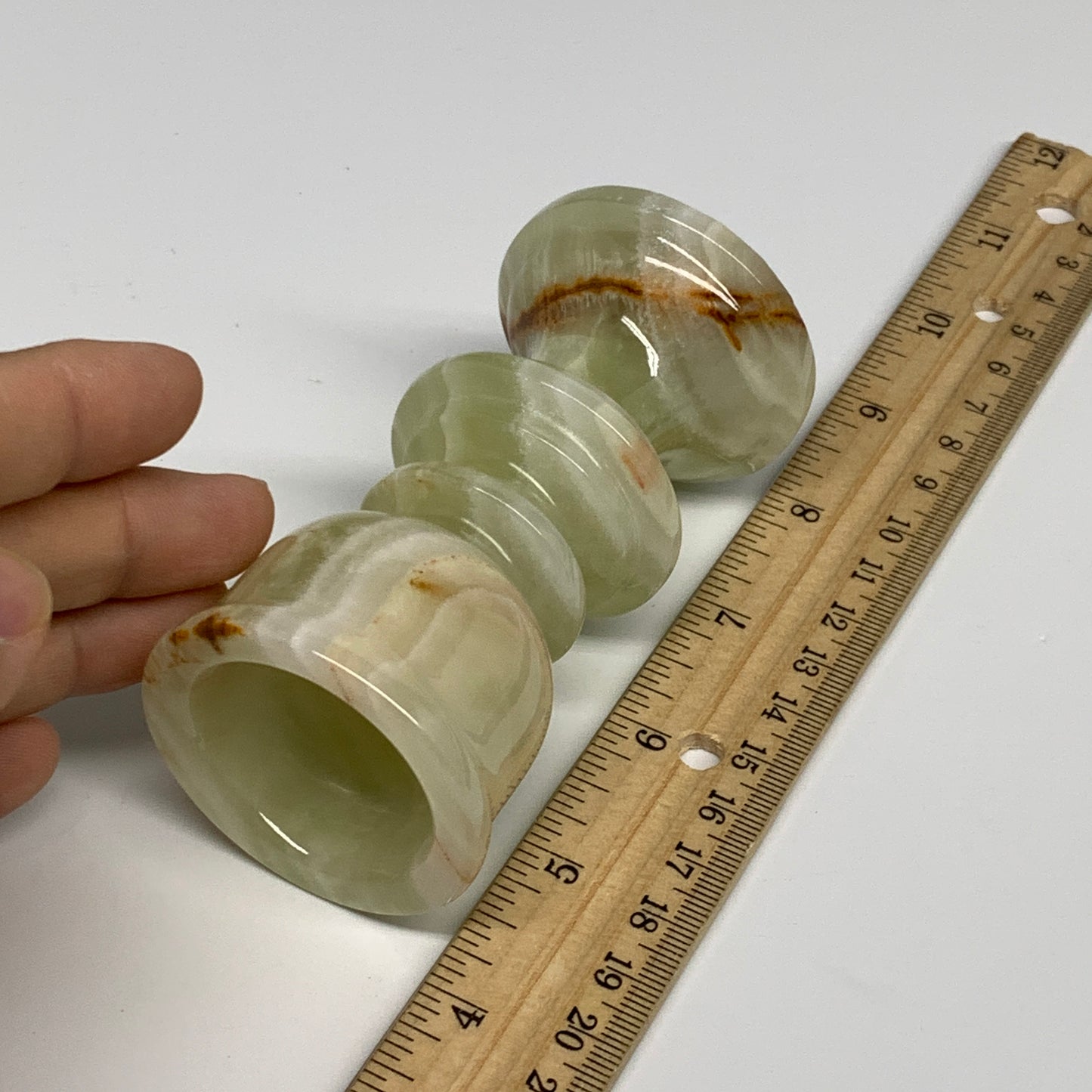 252g, 3.8"x1.9", Natural Green Onyx Candle Holder Gemstone Hand Carved, B32067