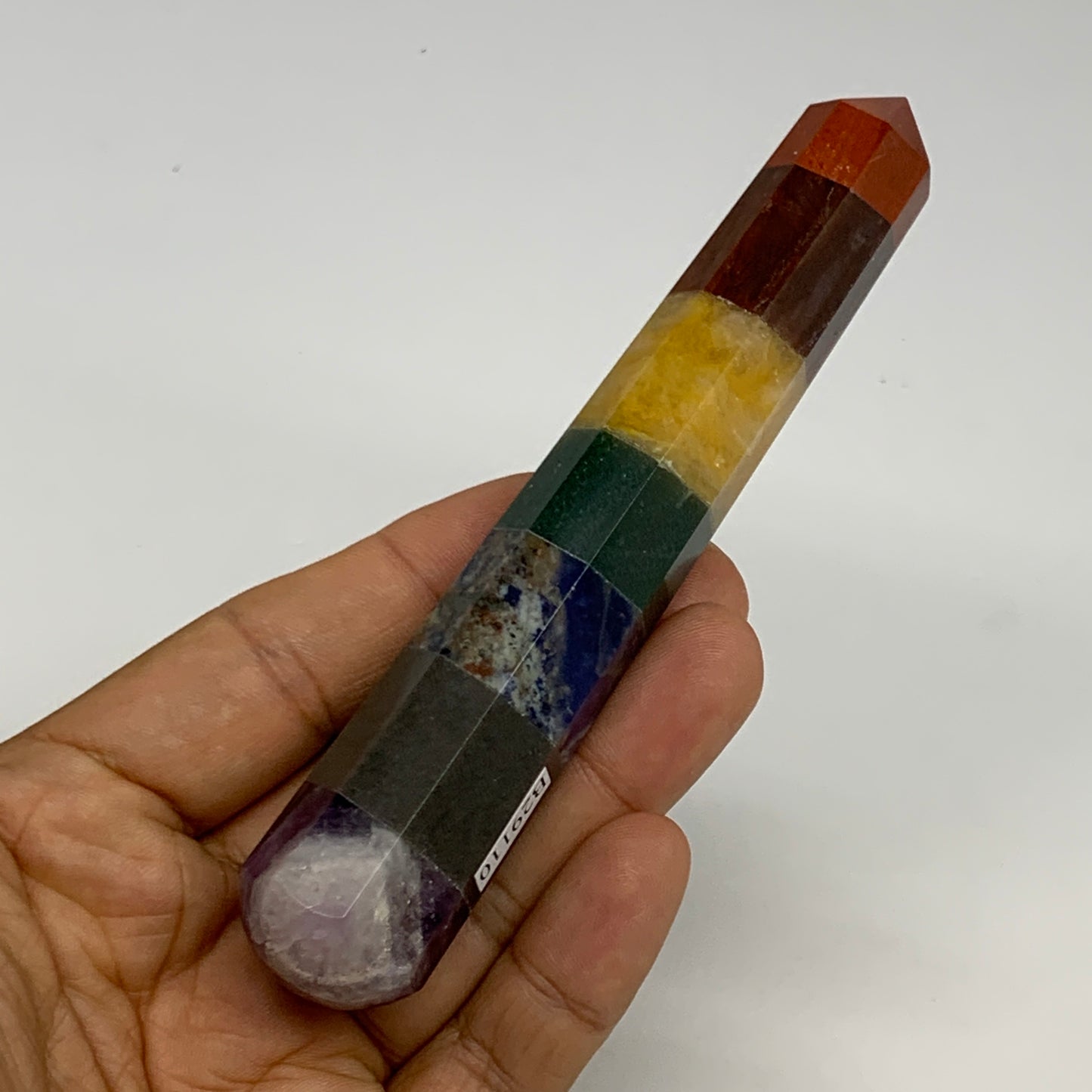 95.7g, 5"x1", 7 Chakra Point Wand Obelisk Point Crystal from India, B29110