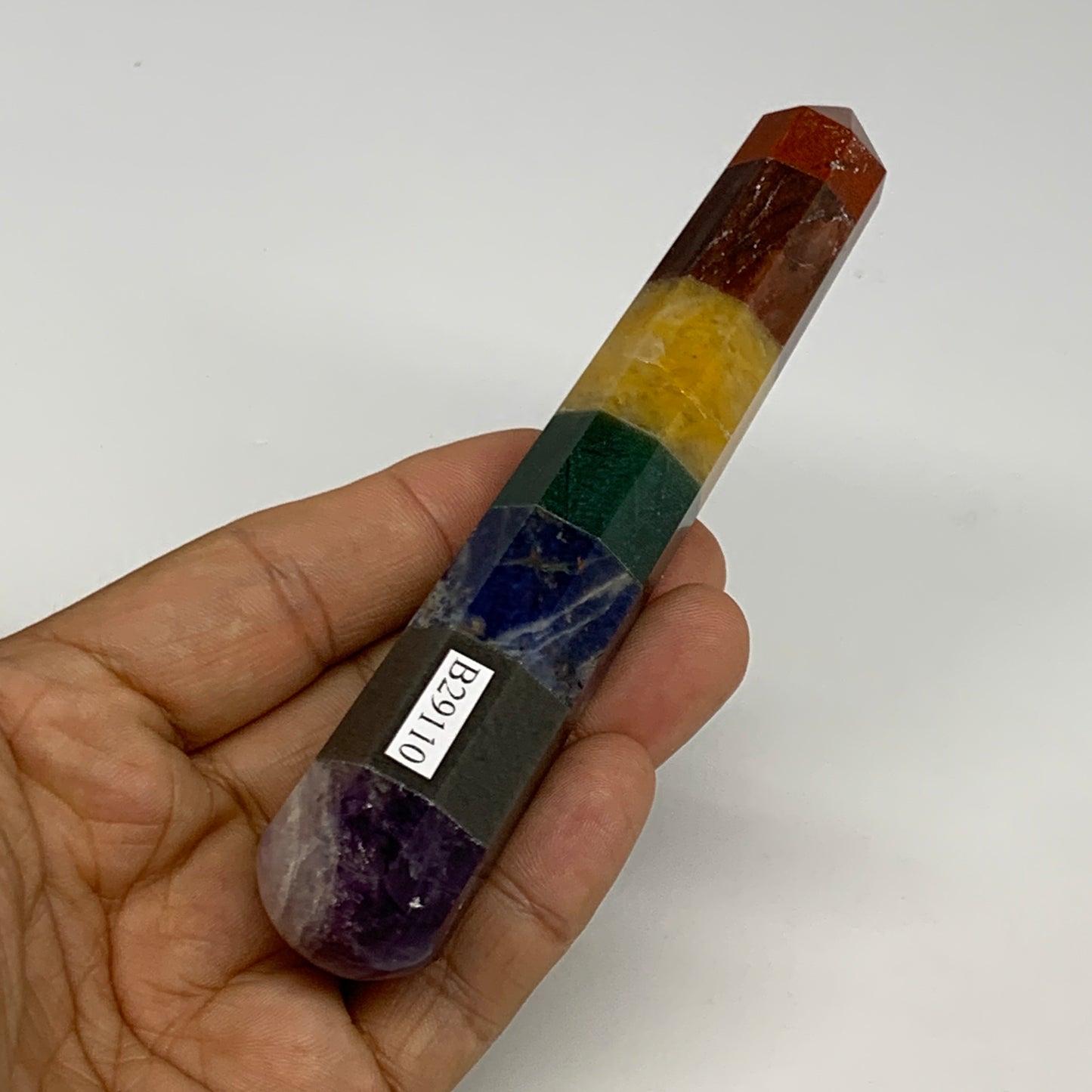 95.7g, 5"x1", 7 Chakra Point Wand Obelisk Point Crystal from India, B29110