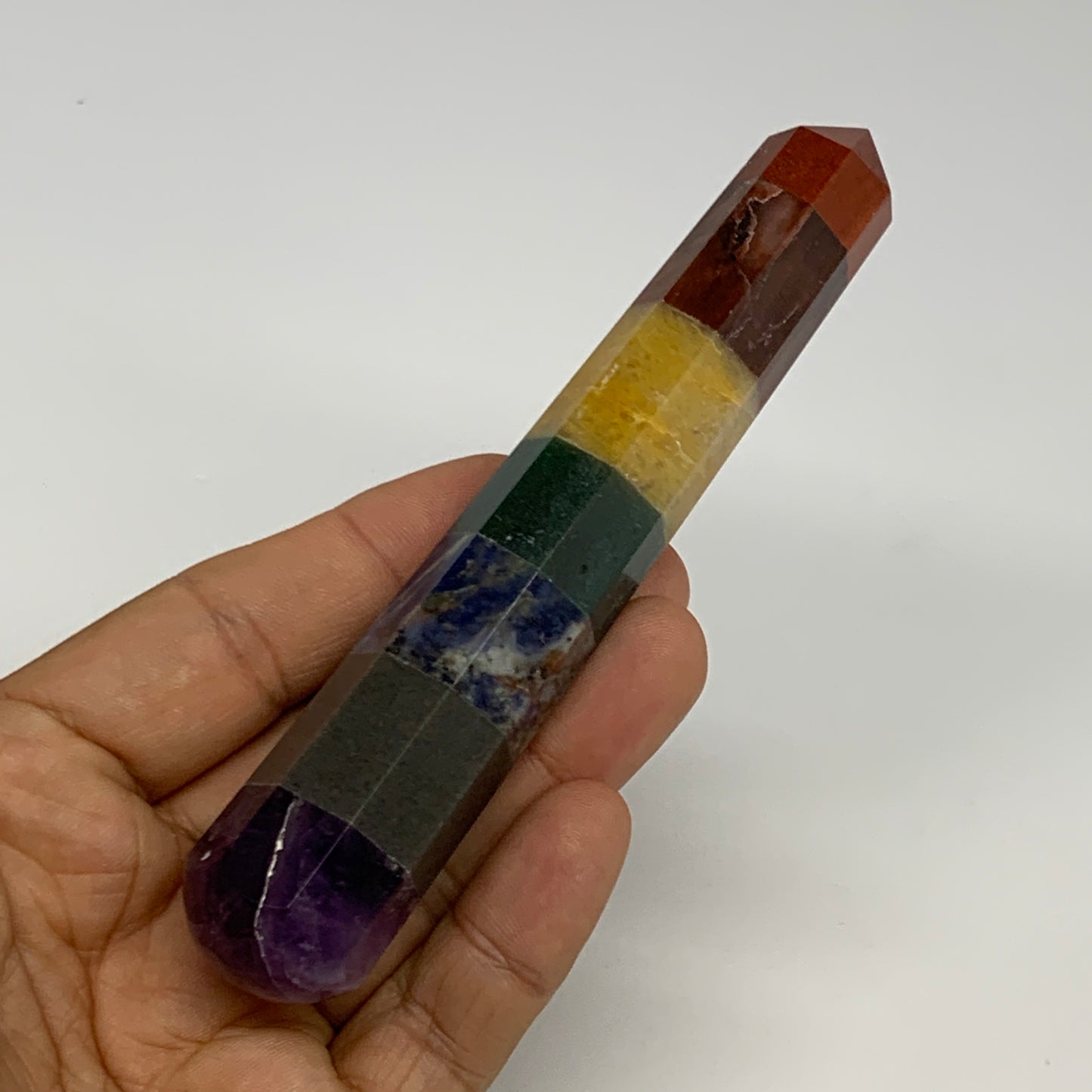 95.7g, 5"x1", 7 Chakra Point Wand Obelisk Point Crystal from India, B29110