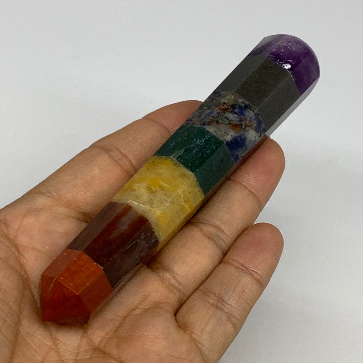 95.7g, 5"x1", 7 Chakra Point Wand Obelisk Point Crystal from India, B29110