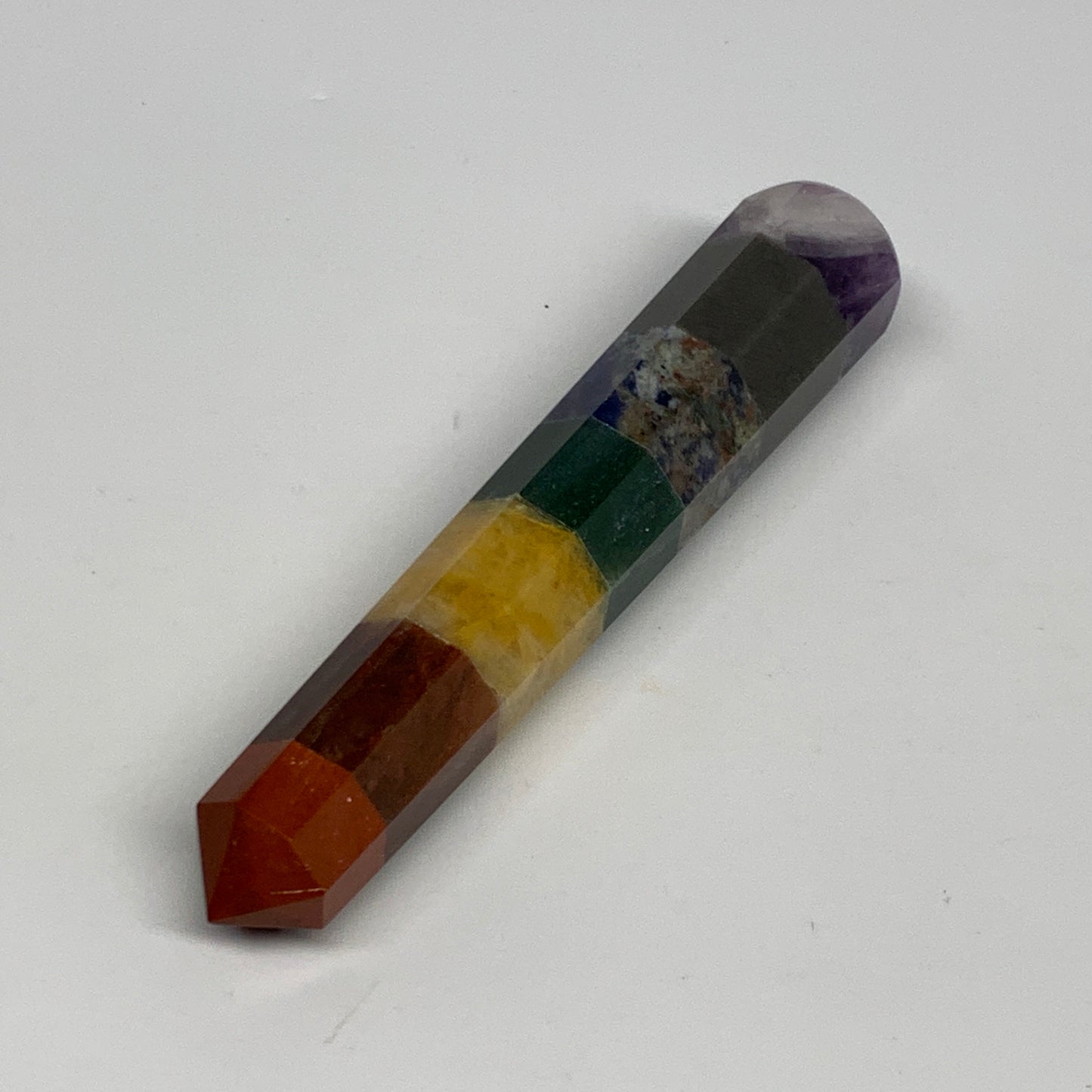 95.7g, 5"x1", 7 Chakra Point Wand Obelisk Point Crystal from India, B29110