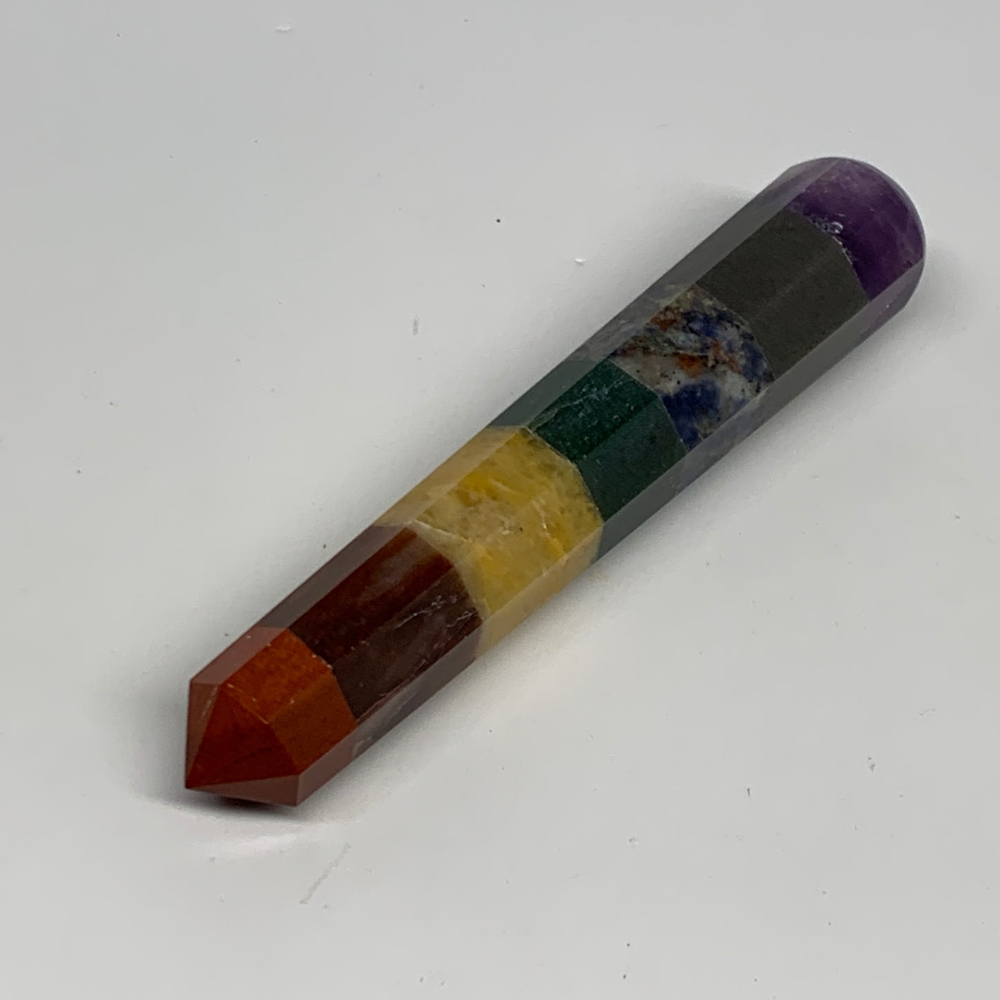 95.7g, 5"x1", 7 Chakra Point Wand Obelisk Point Crystal from India, B29110