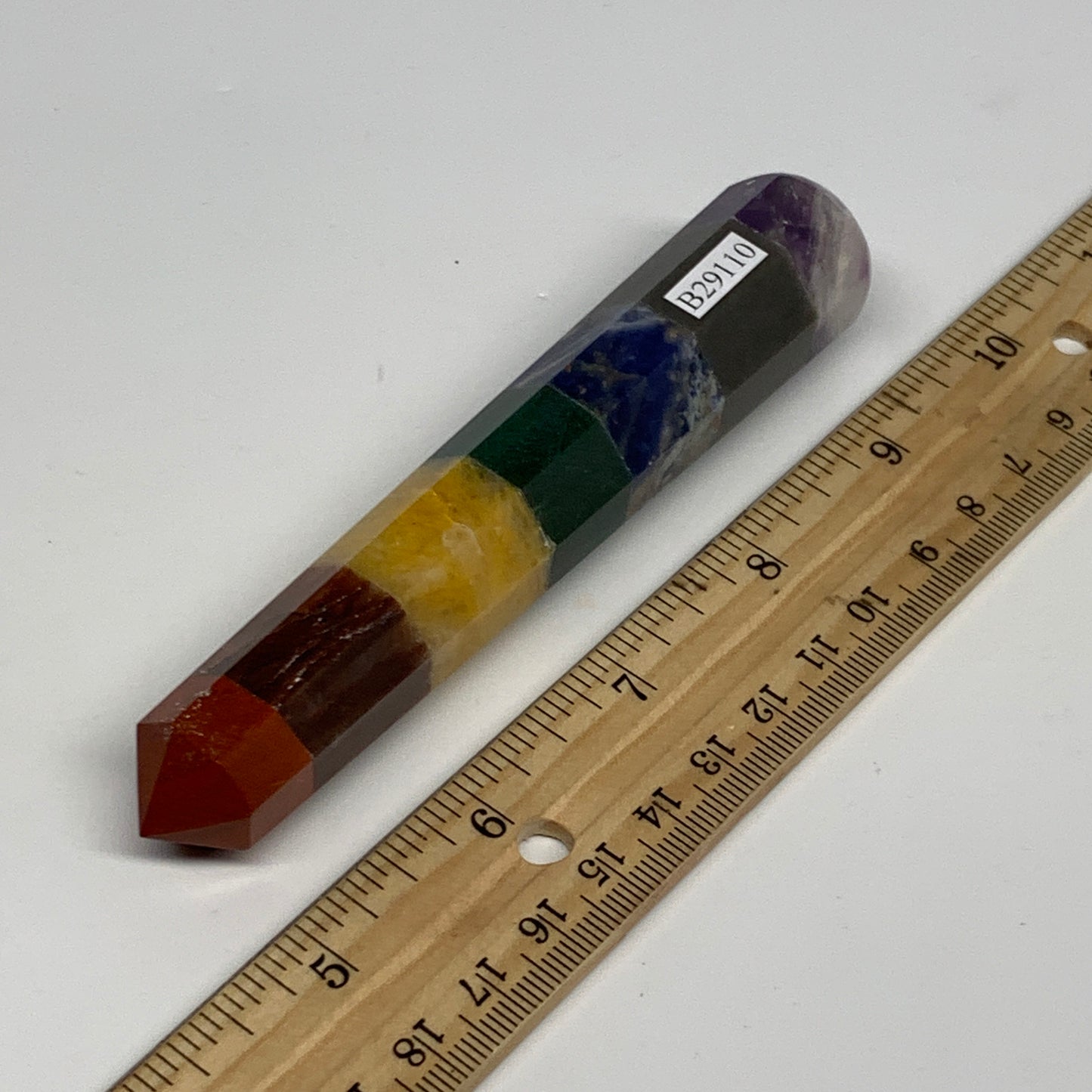 95.7g, 5"x1", 7 Chakra Point Wand Obelisk Point Crystal from India, B29110