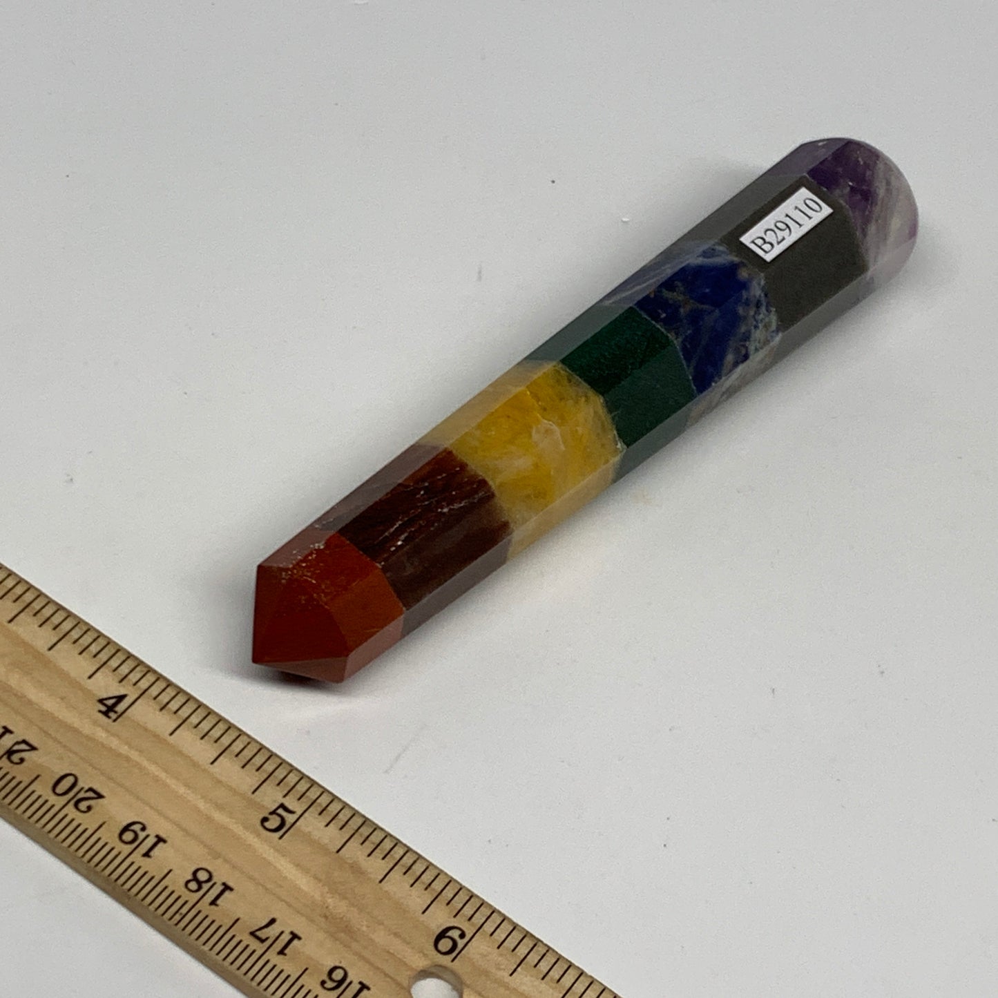 95.7g, 5"x1", 7 Chakra Point Wand Obelisk Point Crystal from India, B29110