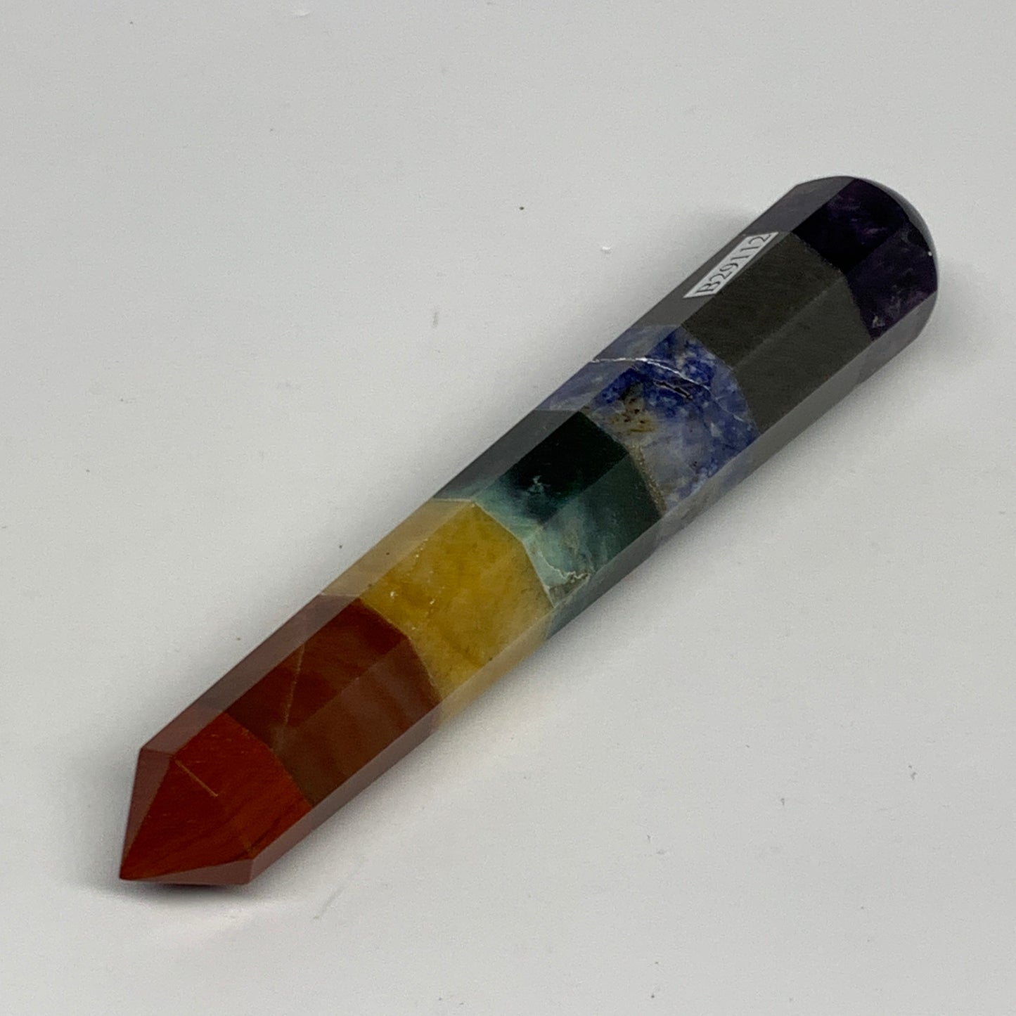 99g, 5.1"x0.9", 7 Chakra Point Wand Obelisk Point Crystal from India, B29112