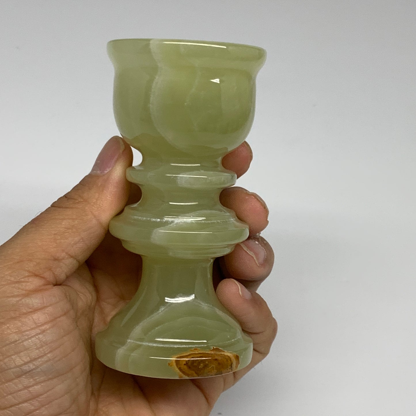 256g, 3.8"x1.9", Natural Green Onyx Candle Holder Gemstone Hand Carved, B32110