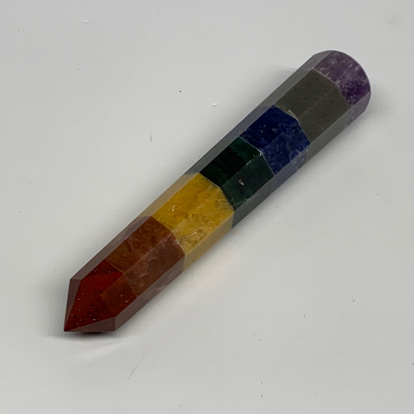 106.4g, 5.1"x0.9", 7 Chakra Point Wand Obelisk Point Crystal from India, B29113