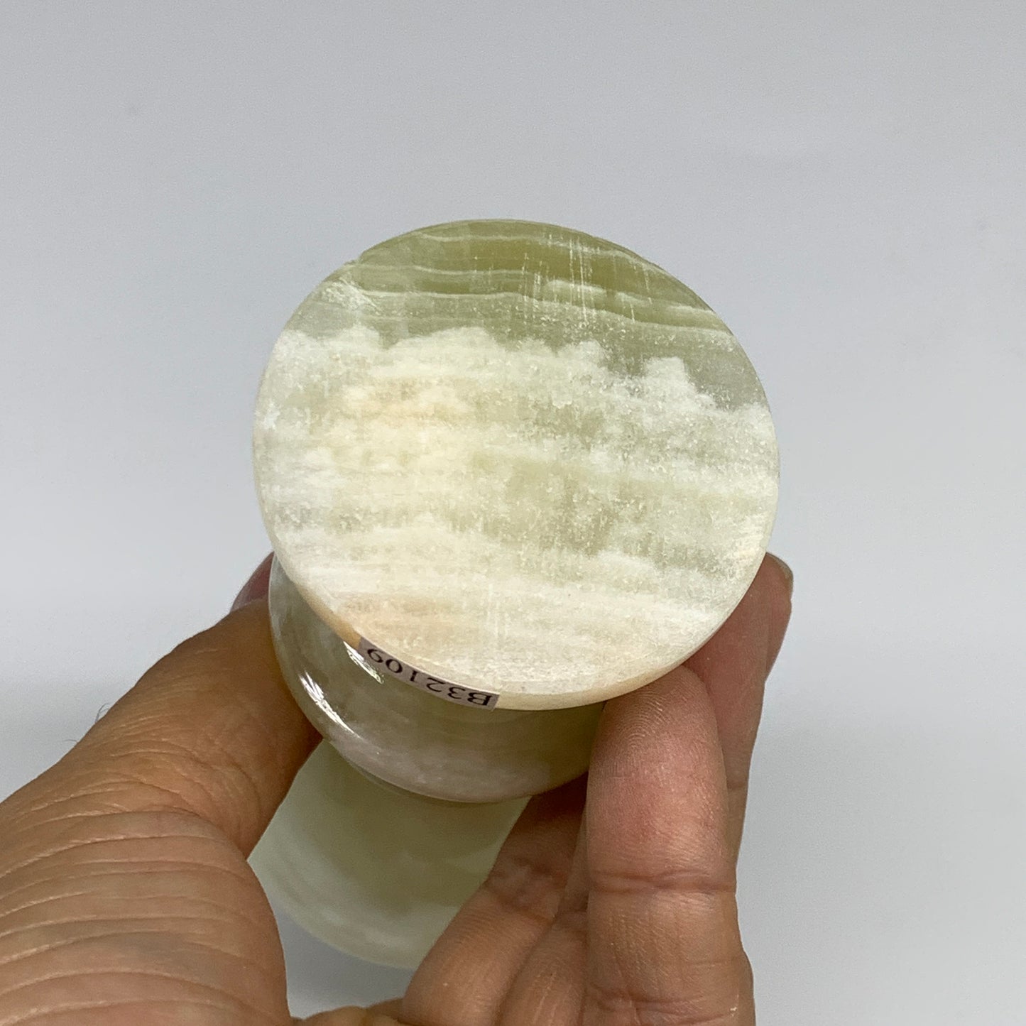 247g, 3.7"x1.9", Natural Green Onyx Candle Holder Gemstone Hand Carved, B32109