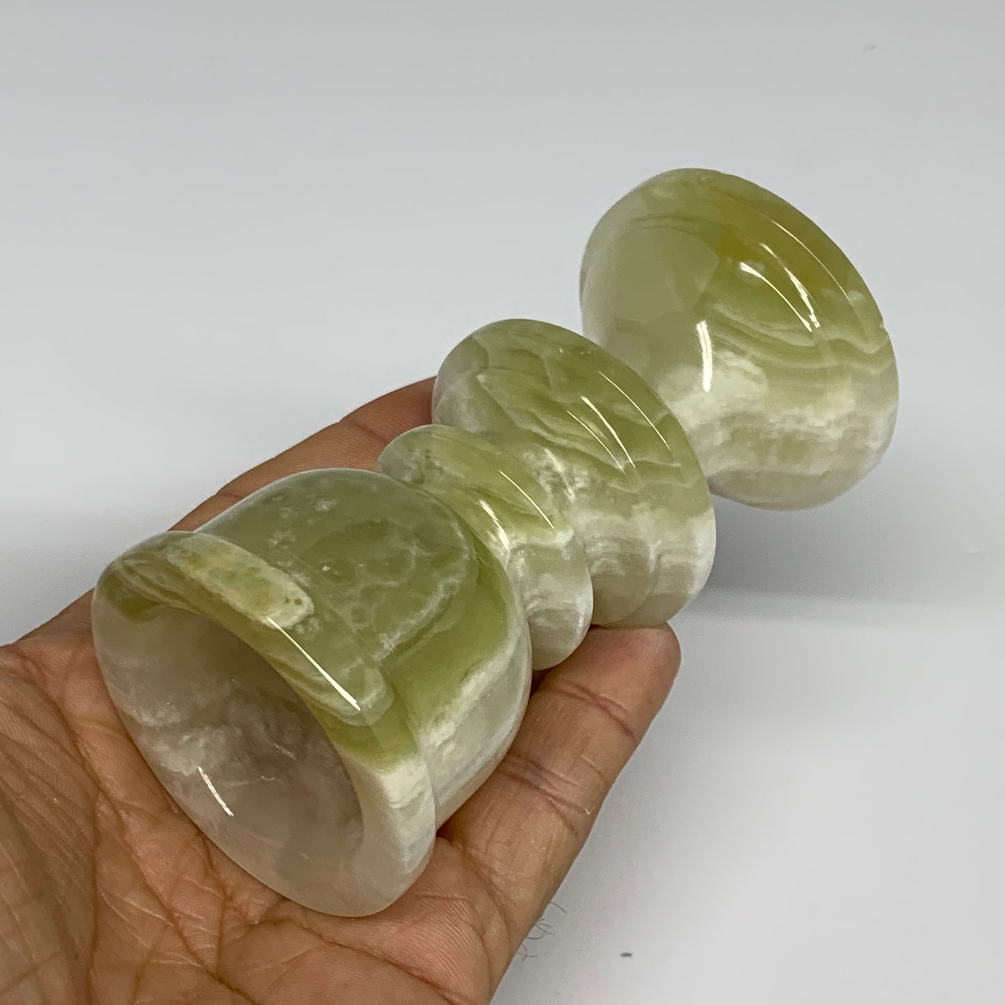 247g, 3.7"x1.9", Natural Green Onyx Candle Holder Gemstone Hand Carved, B32109