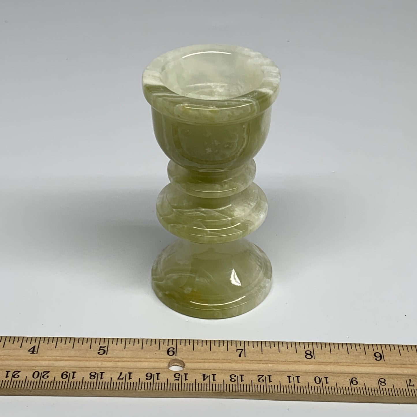 247g, 3.7"x1.9", Natural Green Onyx Candle Holder Gemstone Hand Carved, B32109