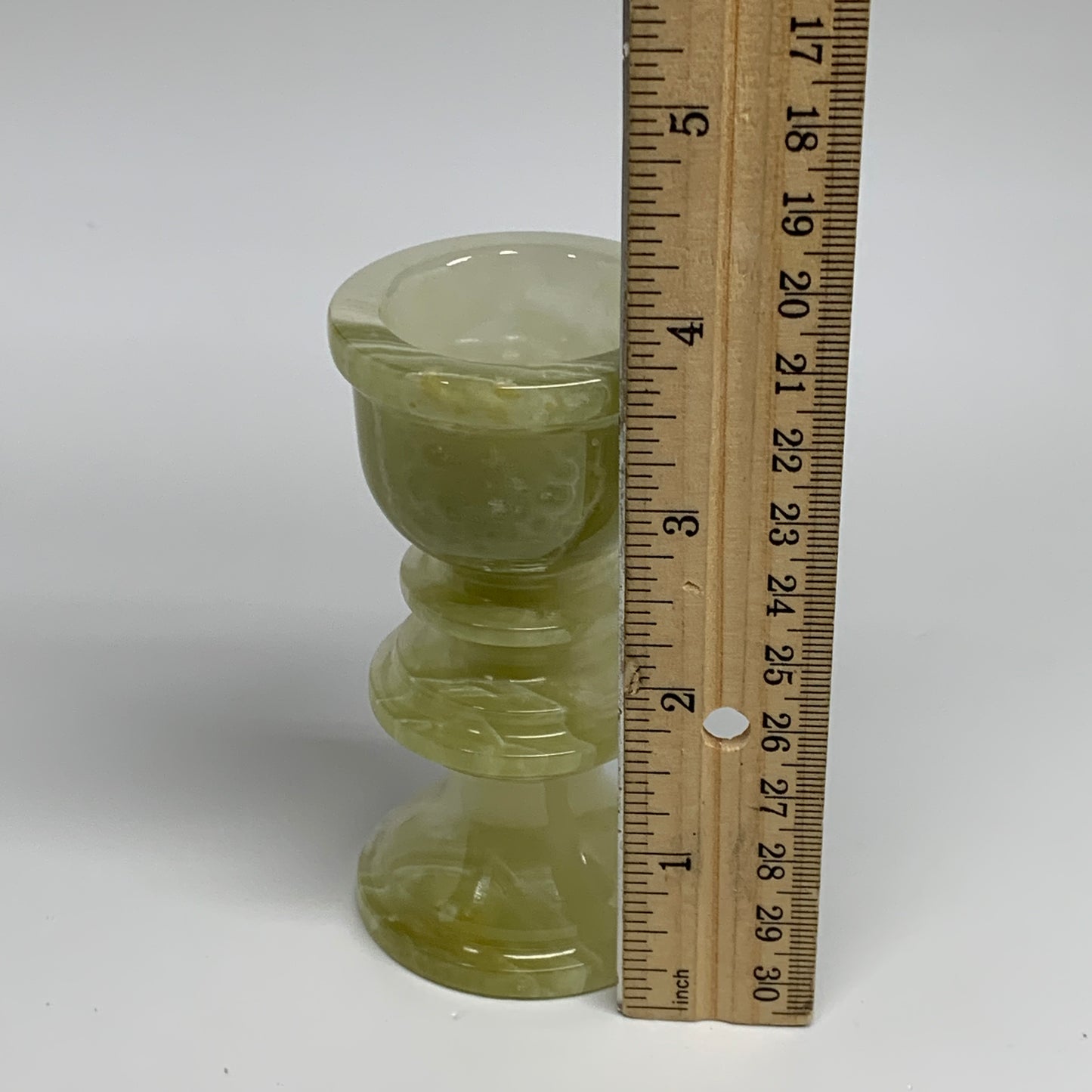 247g, 3.7"x1.9", Natural Green Onyx Candle Holder Gemstone Hand Carved, B32109