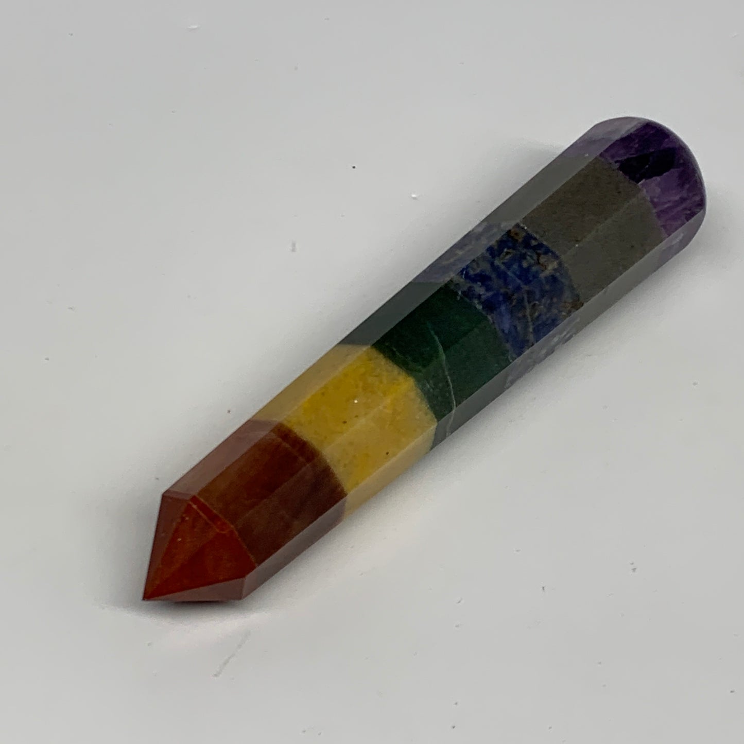 117.6g, 5"x1", 7 Chakra Point Wand Obelisk Point Crystal from India, B29114