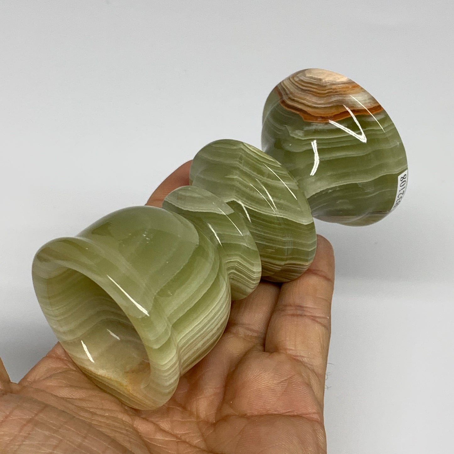 254g, 3.8"x1.9", Natural Green Onyx Candle Holder Gemstone Hand Carved, B32108