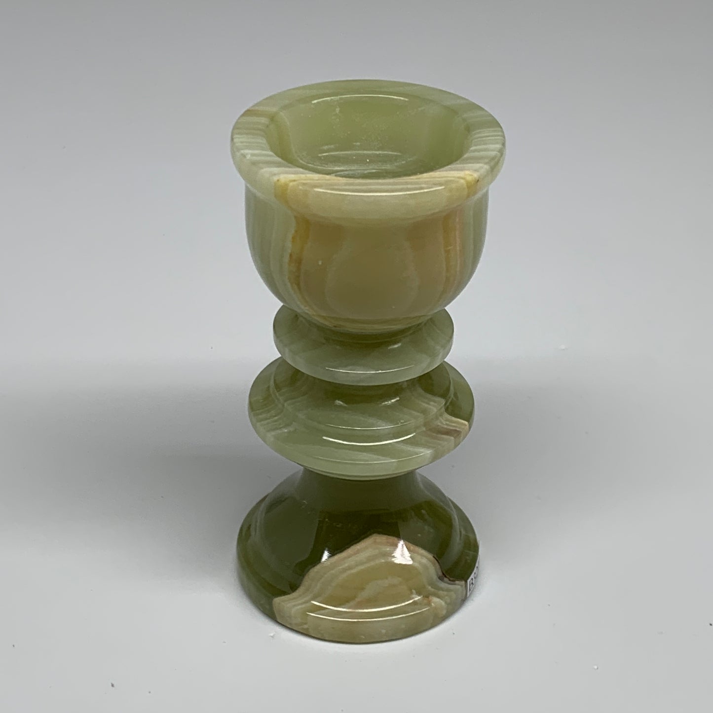 254g, 3.8"x1.9", Natural Green Onyx Candle Holder Gemstone Hand Carved, B32108