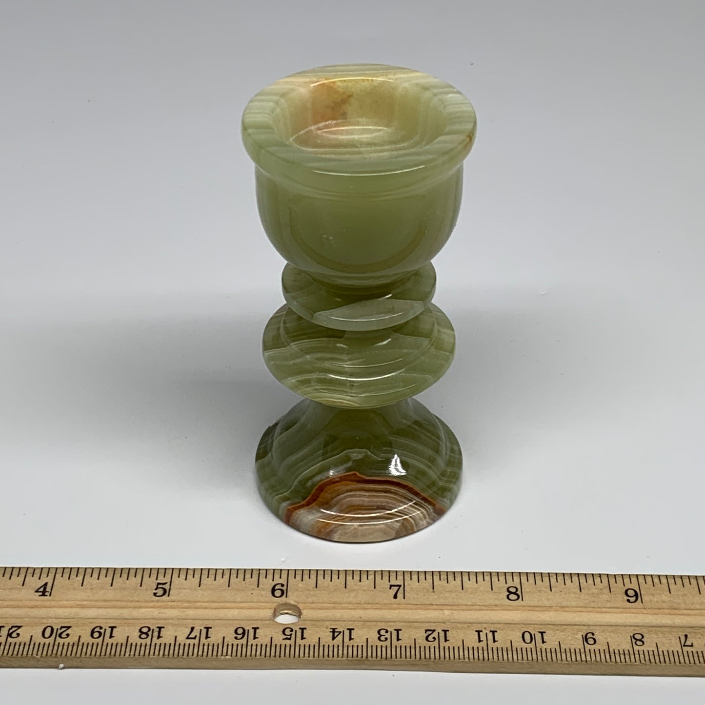 254g, 3.8"x1.9", Natural Green Onyx Candle Holder Gemstone Hand Carved, B32108