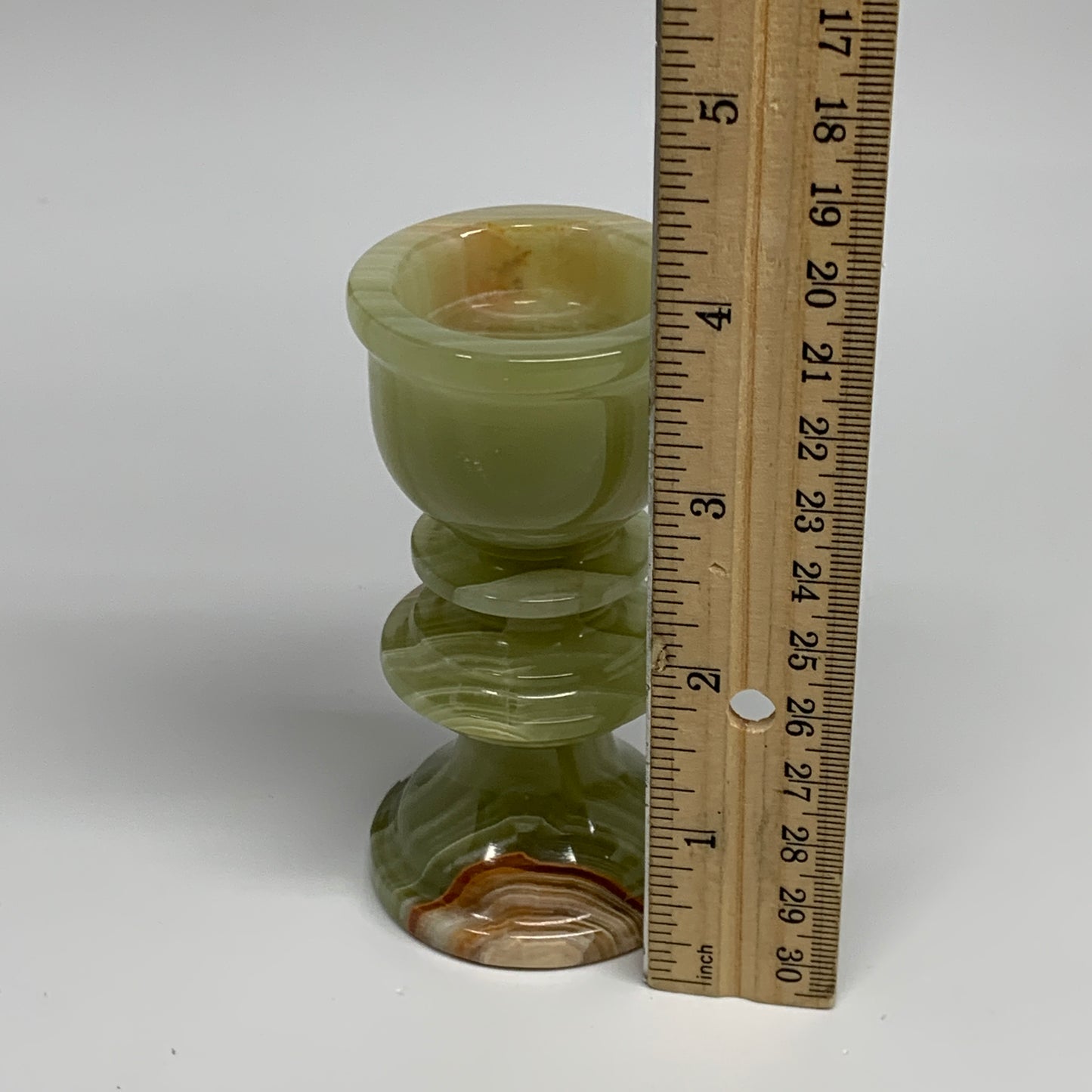 254g, 3.8"x1.9", Natural Green Onyx Candle Holder Gemstone Hand Carved, B32108