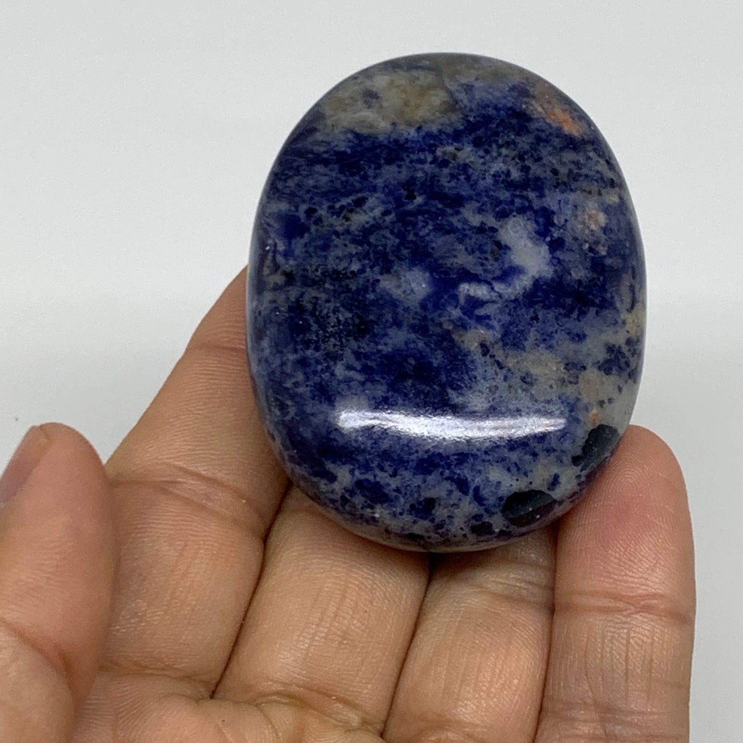 85.1g, 2.3"x1.7"x0.8", Sodalite Palm-Stone Crystal Polished Handmade, B34843