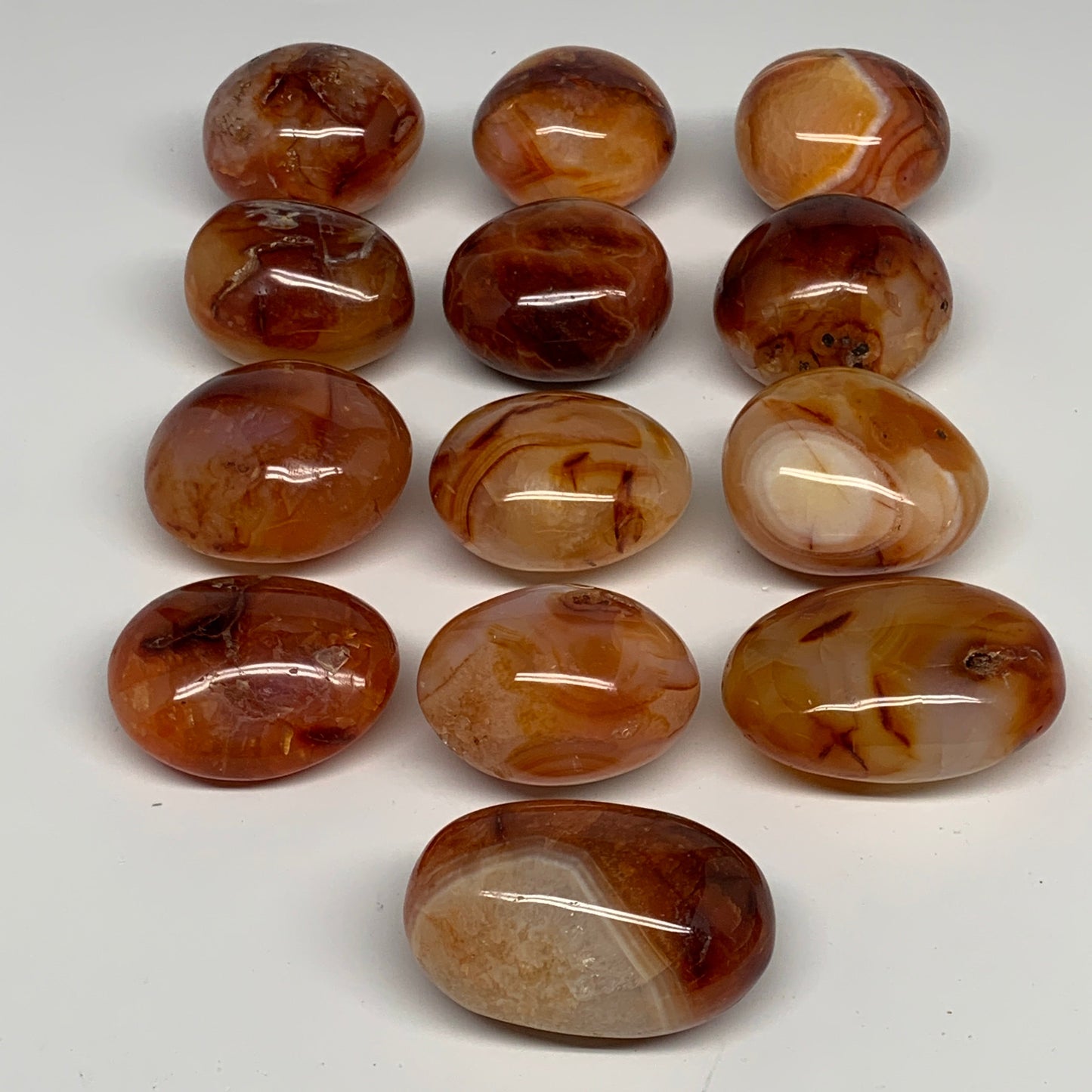 2.2 lbs, 1.7"-2.2", 13pcs, Red Carnelian Palm-Stone Polished Crystals, B28381