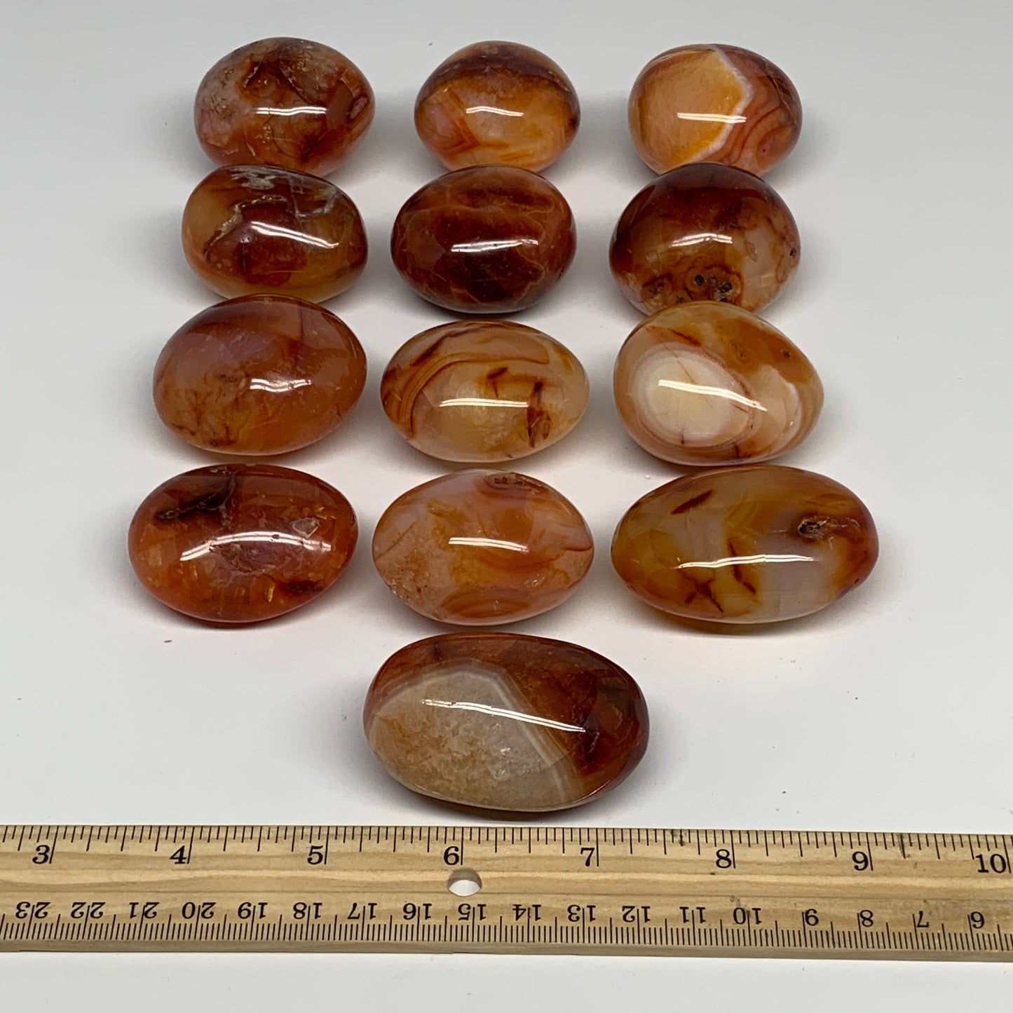 2.2 lbs, 1.7"-2.2", 13pcs, Red Carnelian Palm-Stone Polished Crystals, B28381