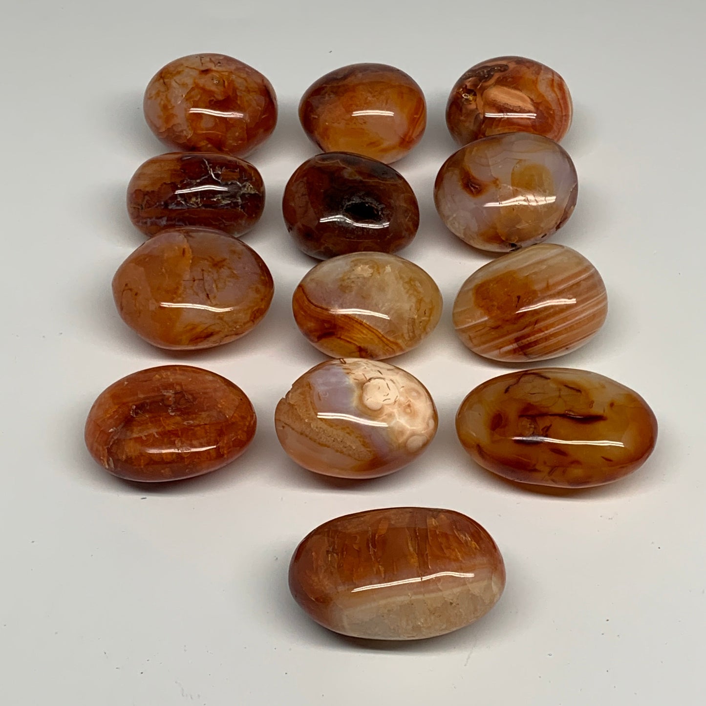 2.2 lbs, 1.7"-2.2", 13pcs, Red Carnelian Palm-Stone Polished Crystals, B28381