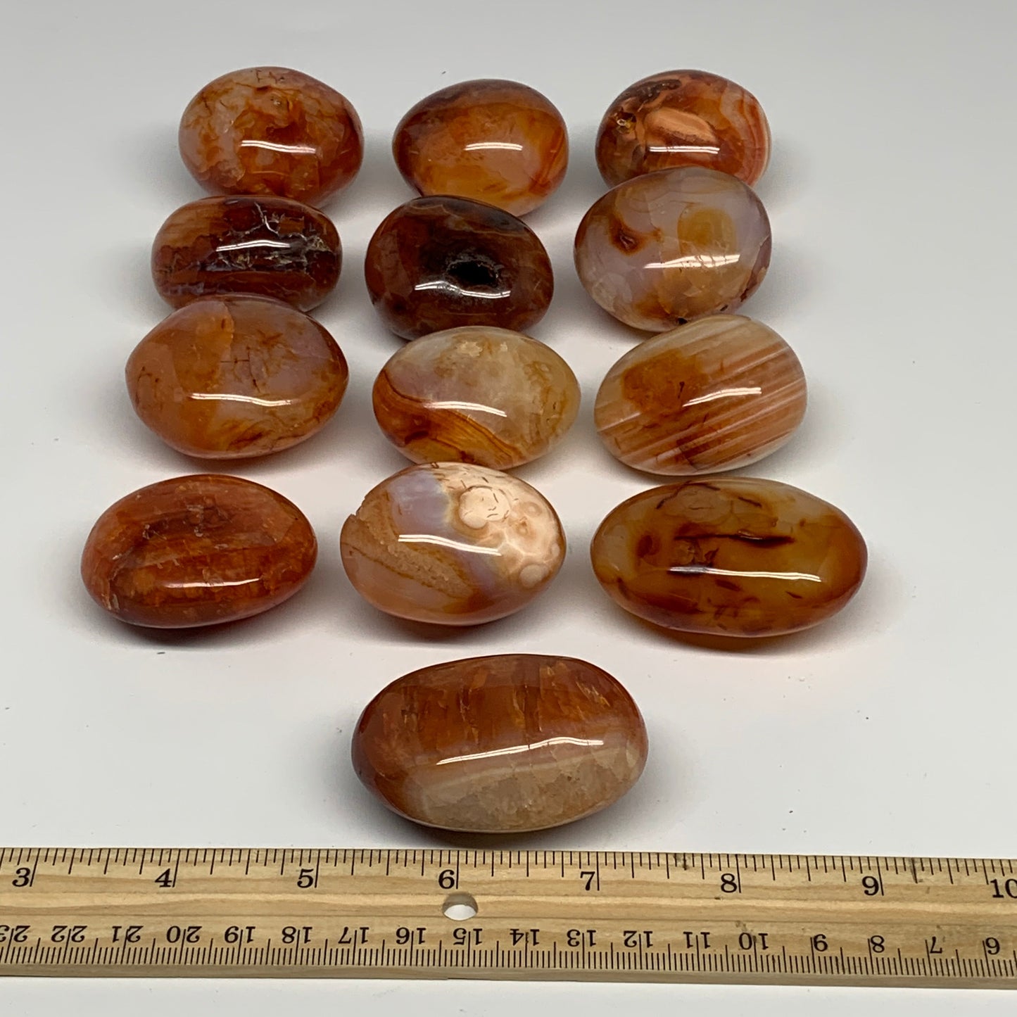 2.2 lbs, 1.7"-2.2", 13pcs, Red Carnelian Palm-Stone Polished Crystals, B28381