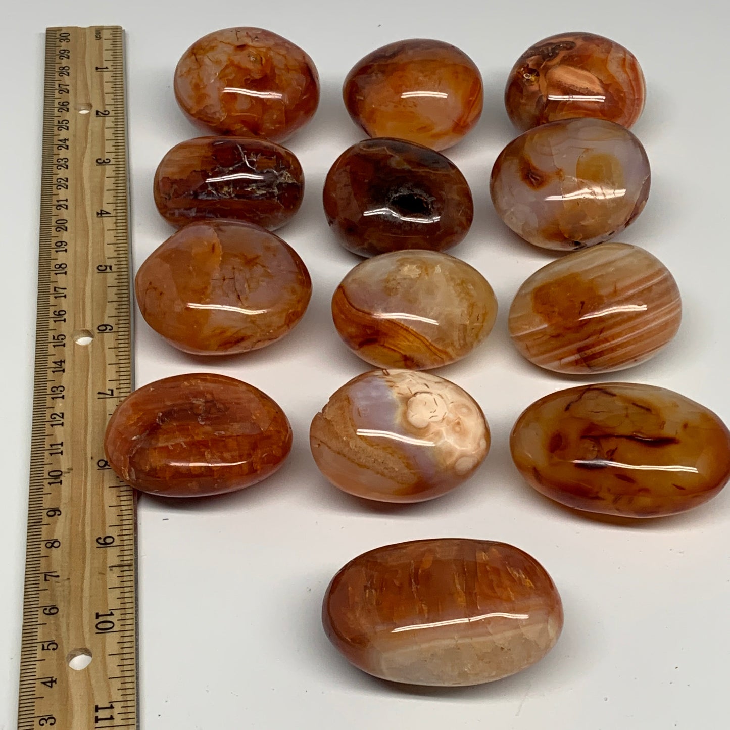 2.2 lbs, 1.7"-2.2", 13pcs, Red Carnelian Palm-Stone Polished Crystals, B28381