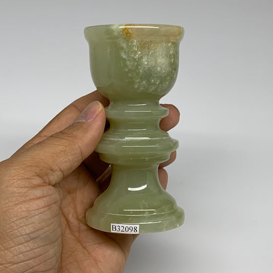 262g, 3.8"x1.9", Natural Green Onyx Candle Holder Gemstone Hand Carved, B32098