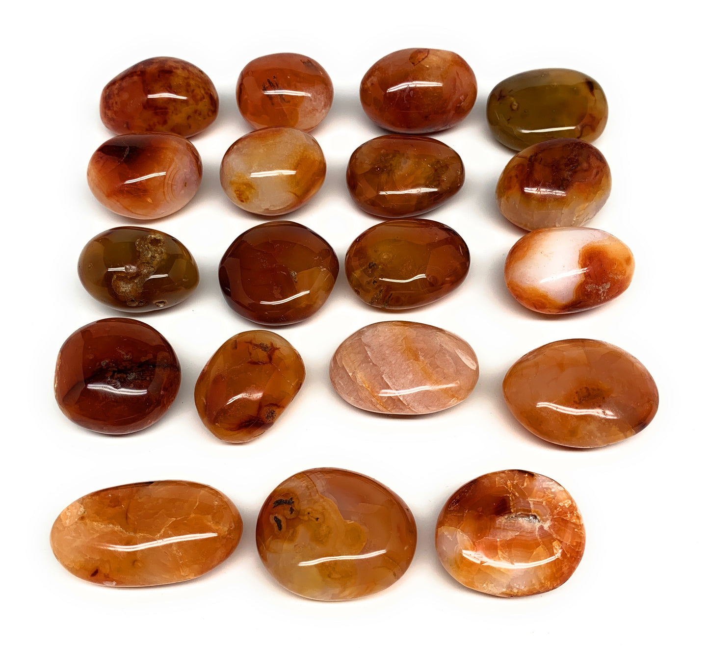 2.2 lbs, 1.5"-2", 19pcs, Red Carnelian Palm-Stone Polished Crystals, B28382