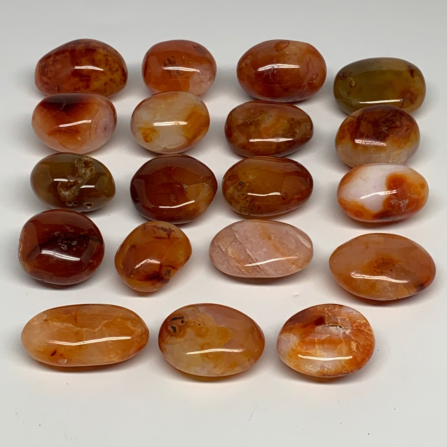 2.2 lbs, 1.5"-2", 19pcs, Red Carnelian Palm-Stone Polished Crystals, B28382