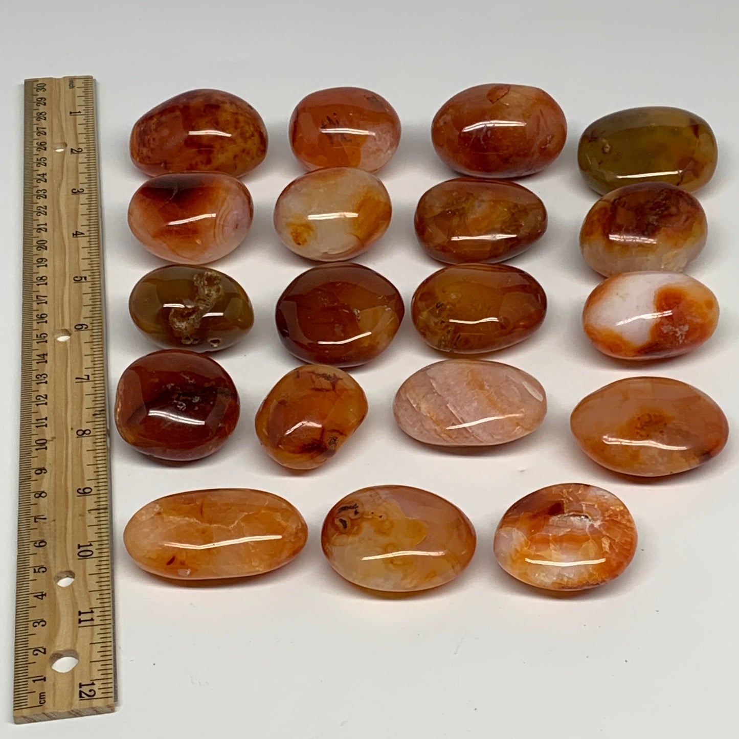 2.2 lbs, 1.5"-2", 19pcs, Red Carnelian Palm-Stone Polished Crystals, B28382