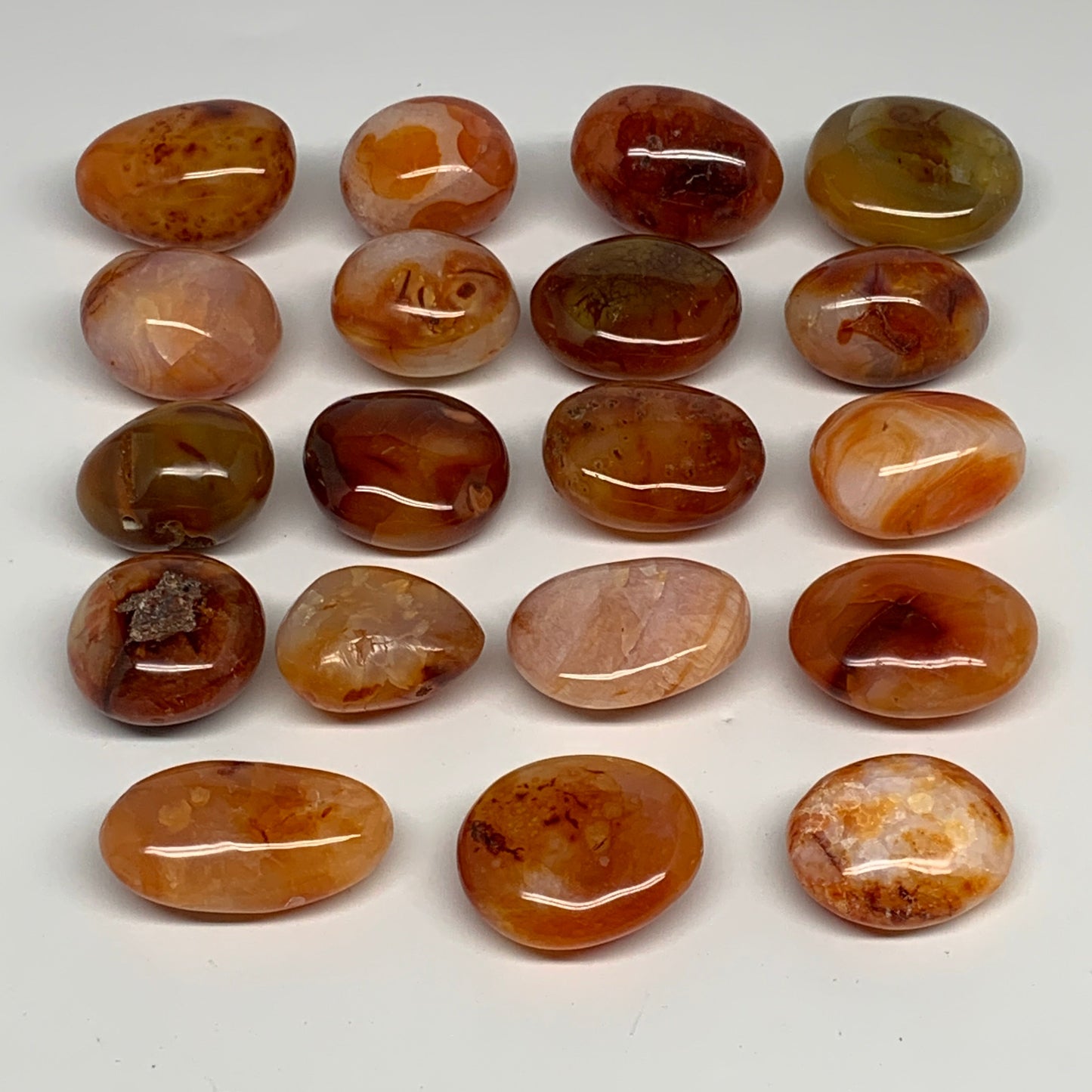 2.2 lbs, 1.5"-2", 19pcs, Red Carnelian Palm-Stone Polished Crystals, B28382