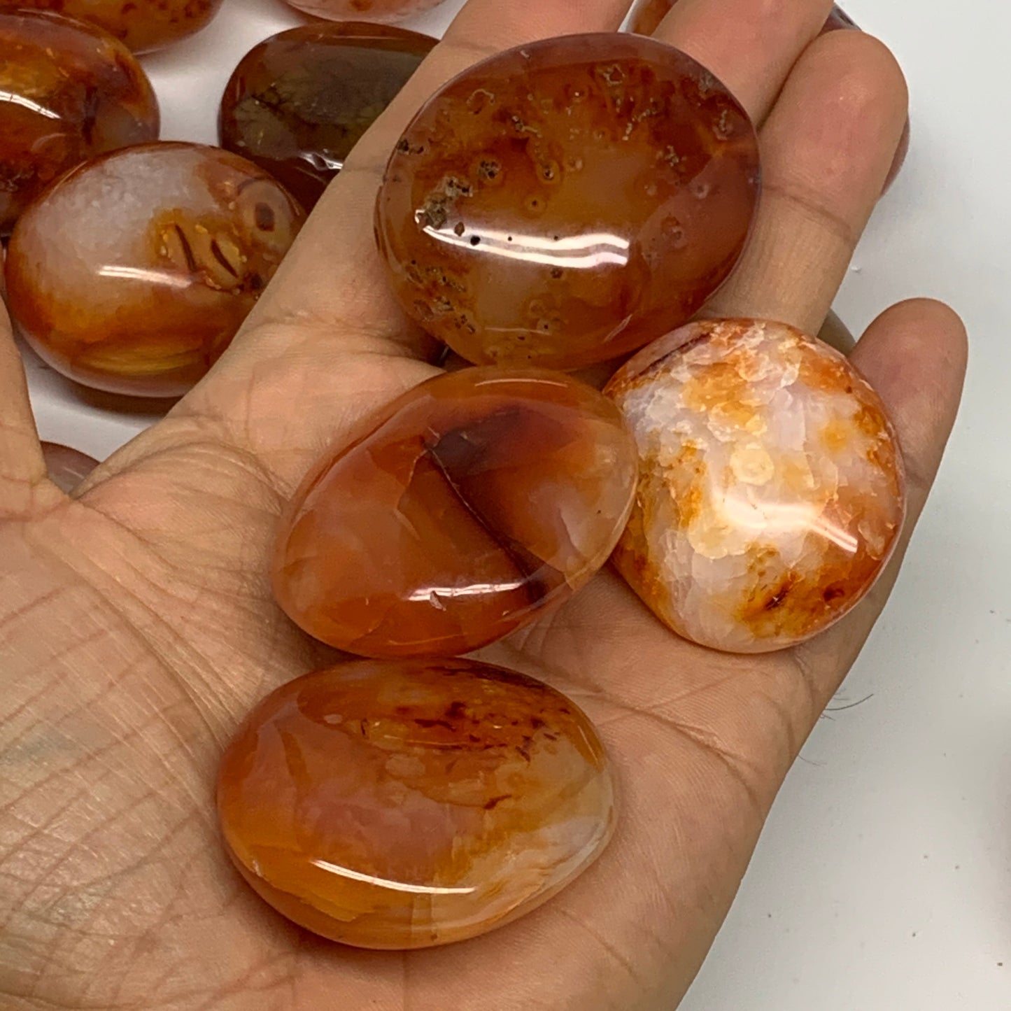 2.2 lbs, 1.5"-2", 19pcs, Red Carnelian Palm-Stone Polished Crystals, B28382