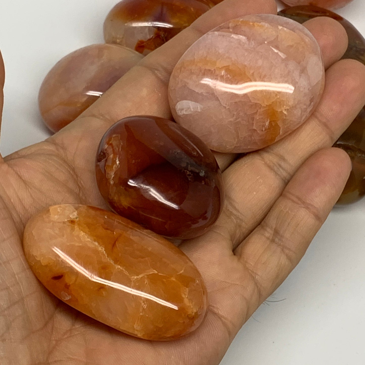 2.2 lbs, 1.5"-2", 19pcs, Red Carnelian Palm-Stone Polished Crystals, B28382