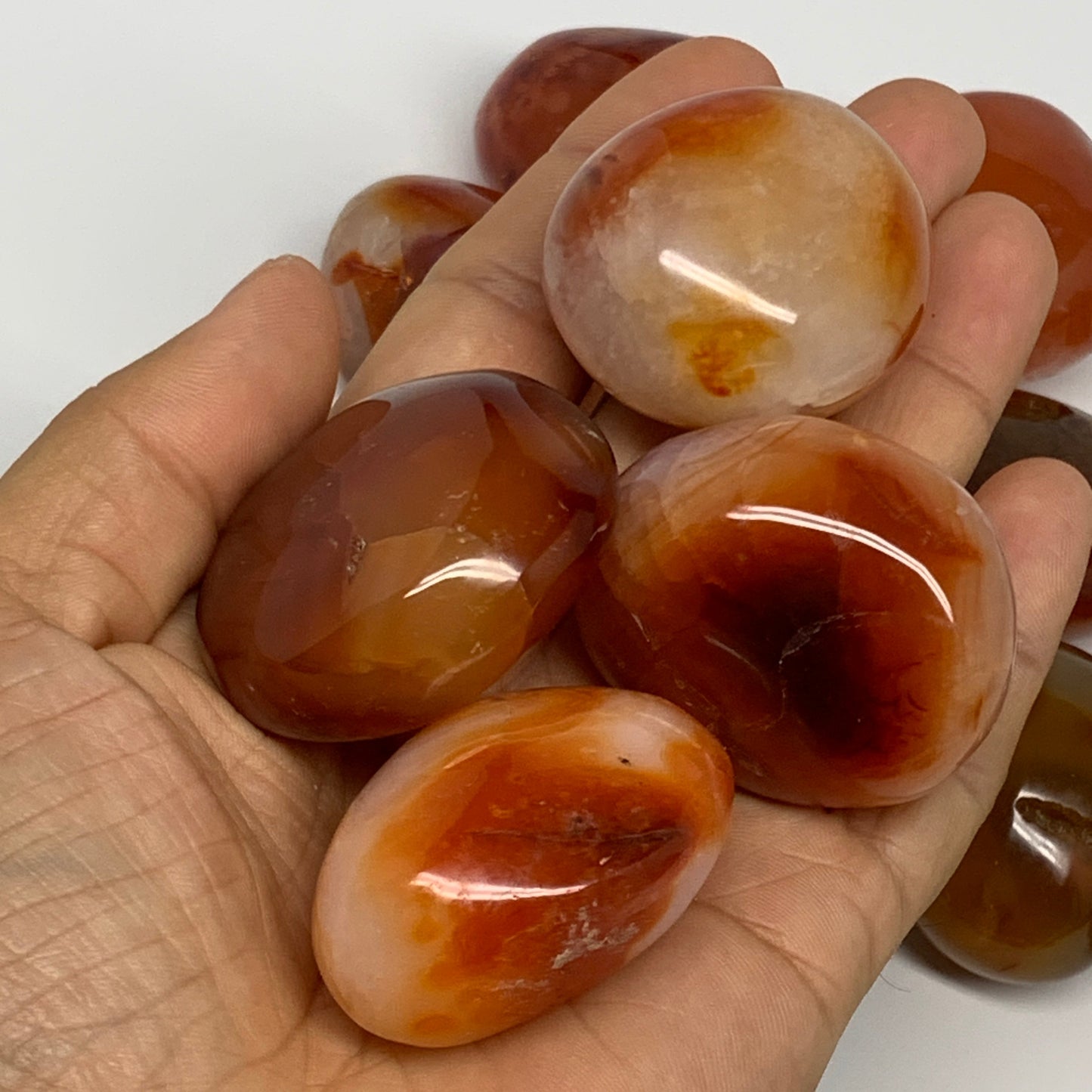 2.2 lbs, 1.5"-2", 19pcs, Red Carnelian Palm-Stone Polished Crystals, B28382