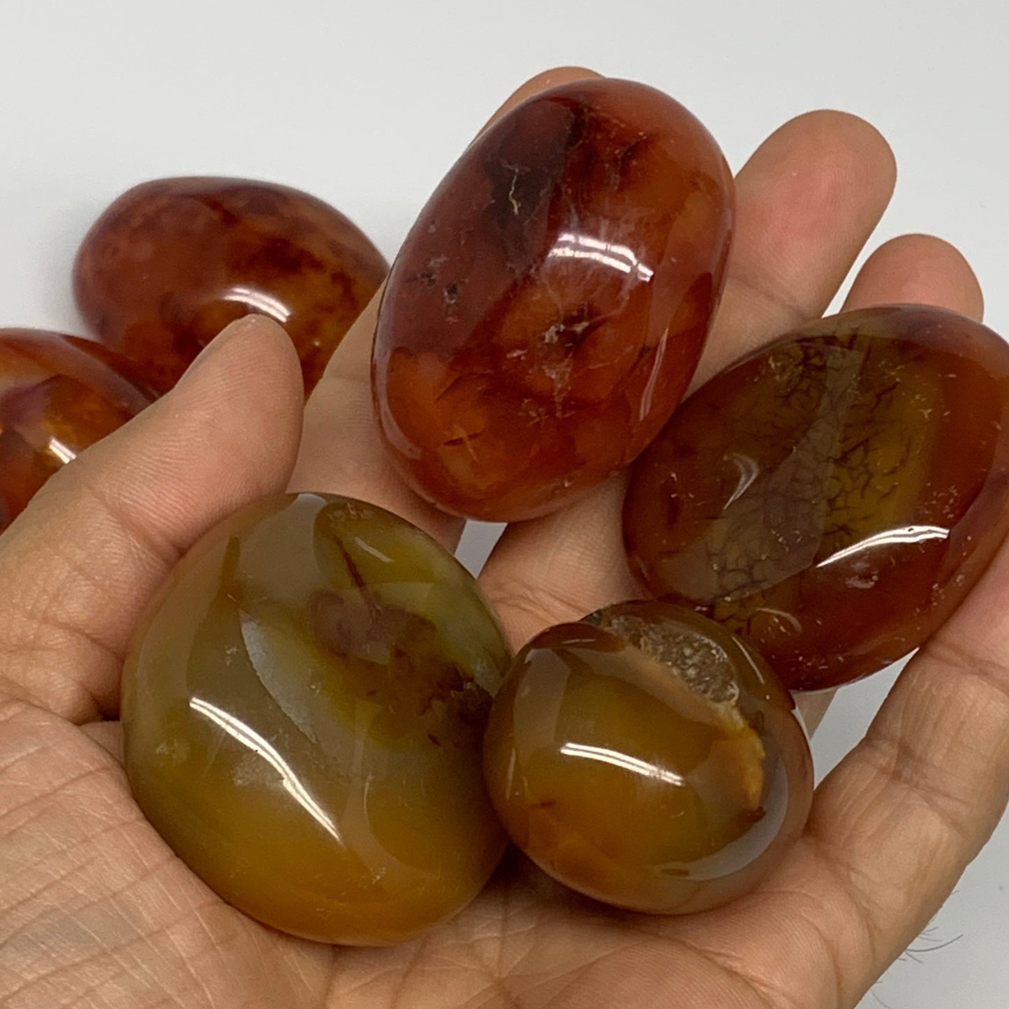 2.2 lbs, 1.5"-2", 19pcs, Red Carnelian Palm-Stone Polished Crystals, B28382