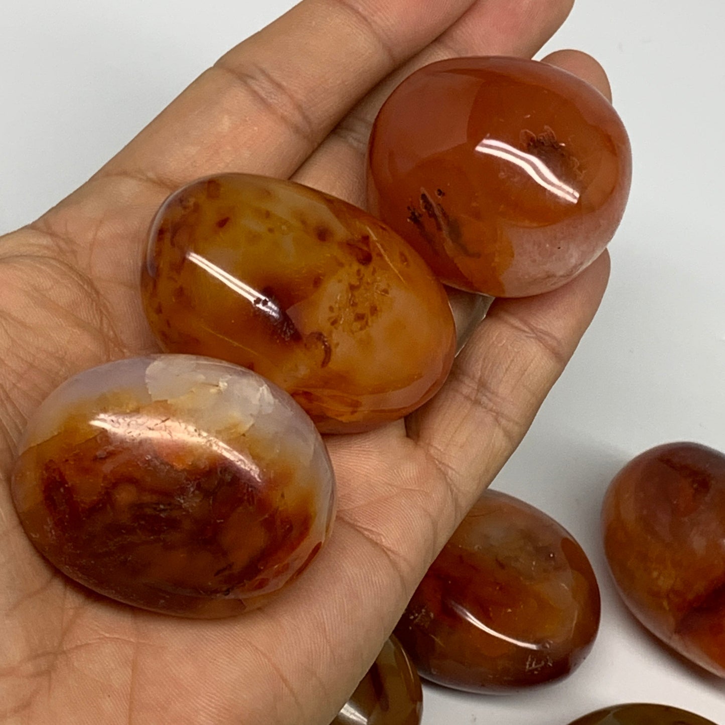 2.2 lbs, 1.5"-2", 19pcs, Red Carnelian Palm-Stone Polished Crystals, B28382