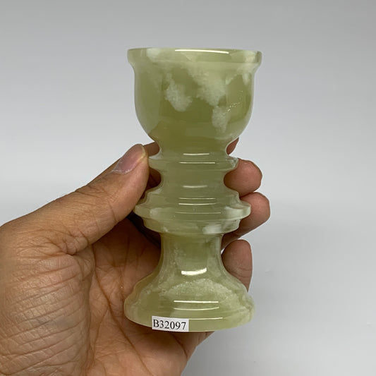 266g, 3.8"x1.9", Natural Green Onyx Candle Holder Gemstone Hand Carved, B32097