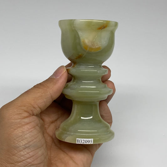 252g, 3.7"x1.9", Natural Green Onyx Candle Holder Gemstone Hand Carved, B32095