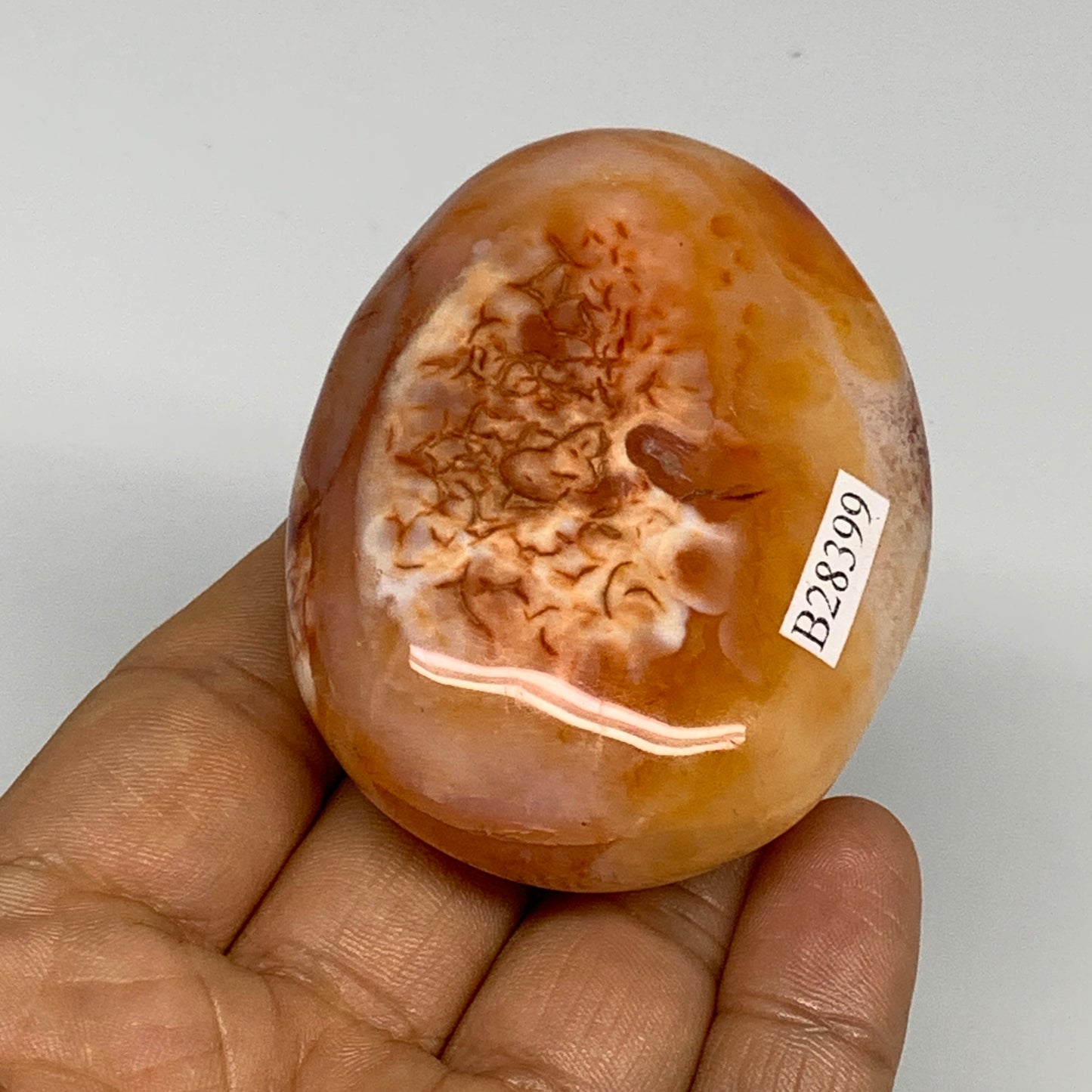 134.7g, 2.5"x2"x1.2", Red Carnelian Palm-Stone Gem Crystal Polished, B28399