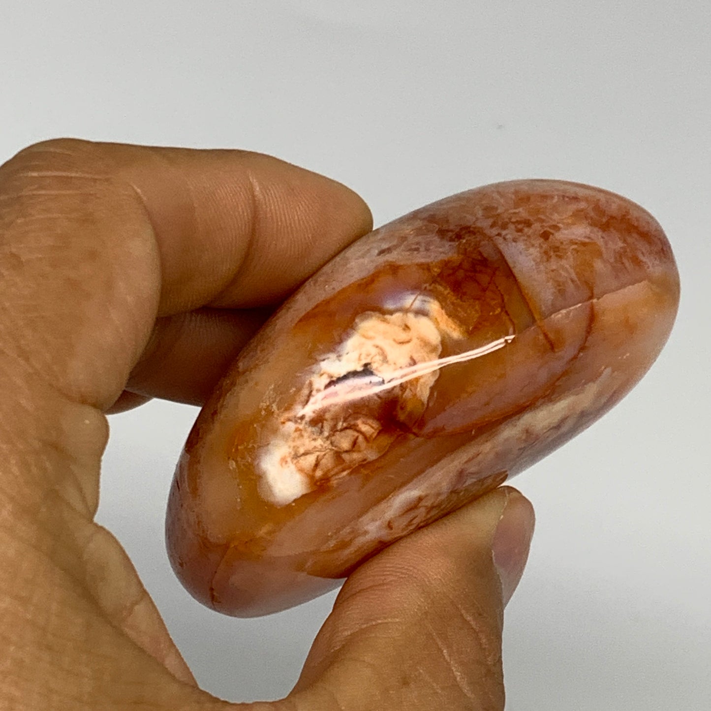 134.7g, 2.5"x2"x1.2", Red Carnelian Palm-Stone Gem Crystal Polished, B28399