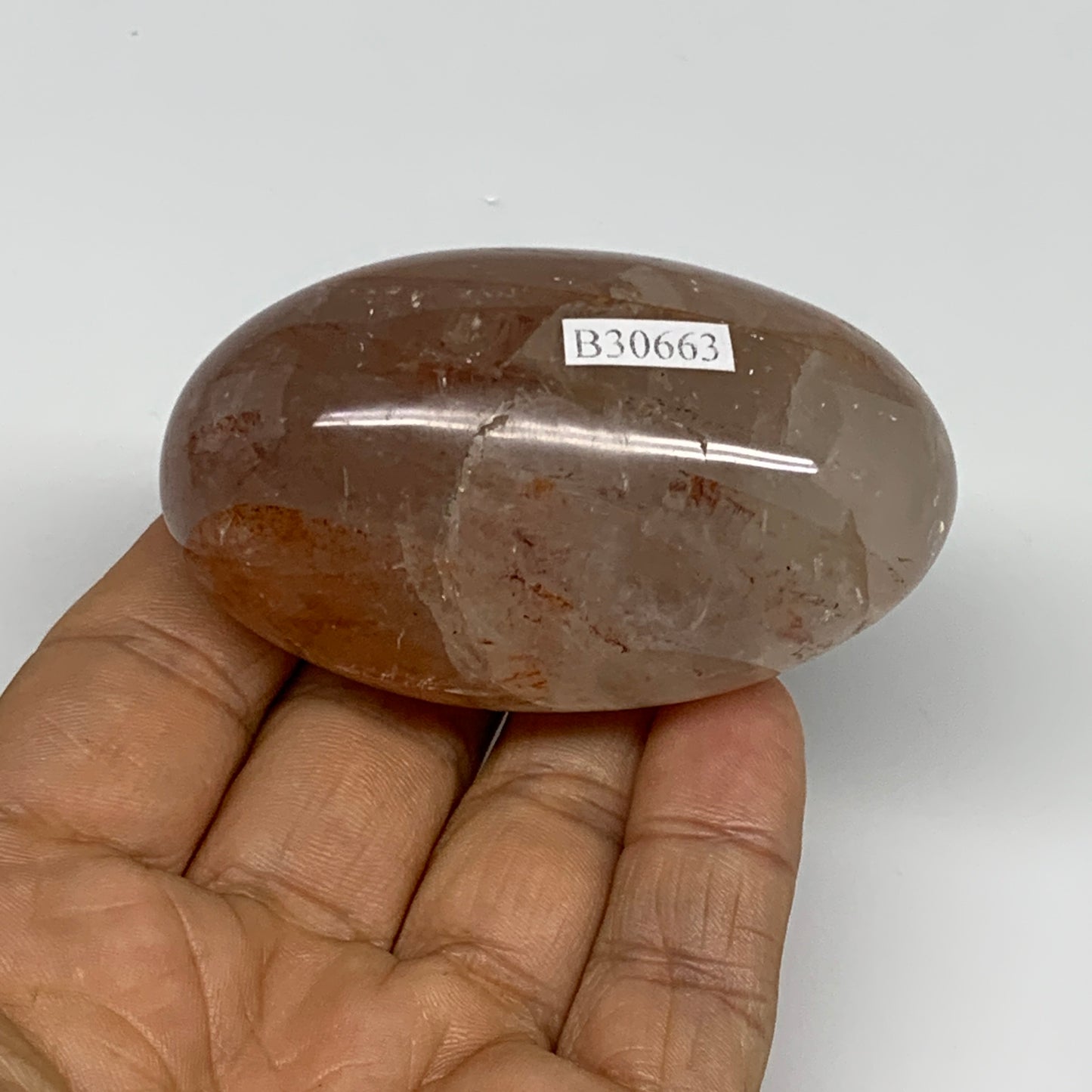 129.7g,2.6"x1.5"x1.3", Red Hematoid Fire Quartz Palm-Stone Crystal Polished, B30